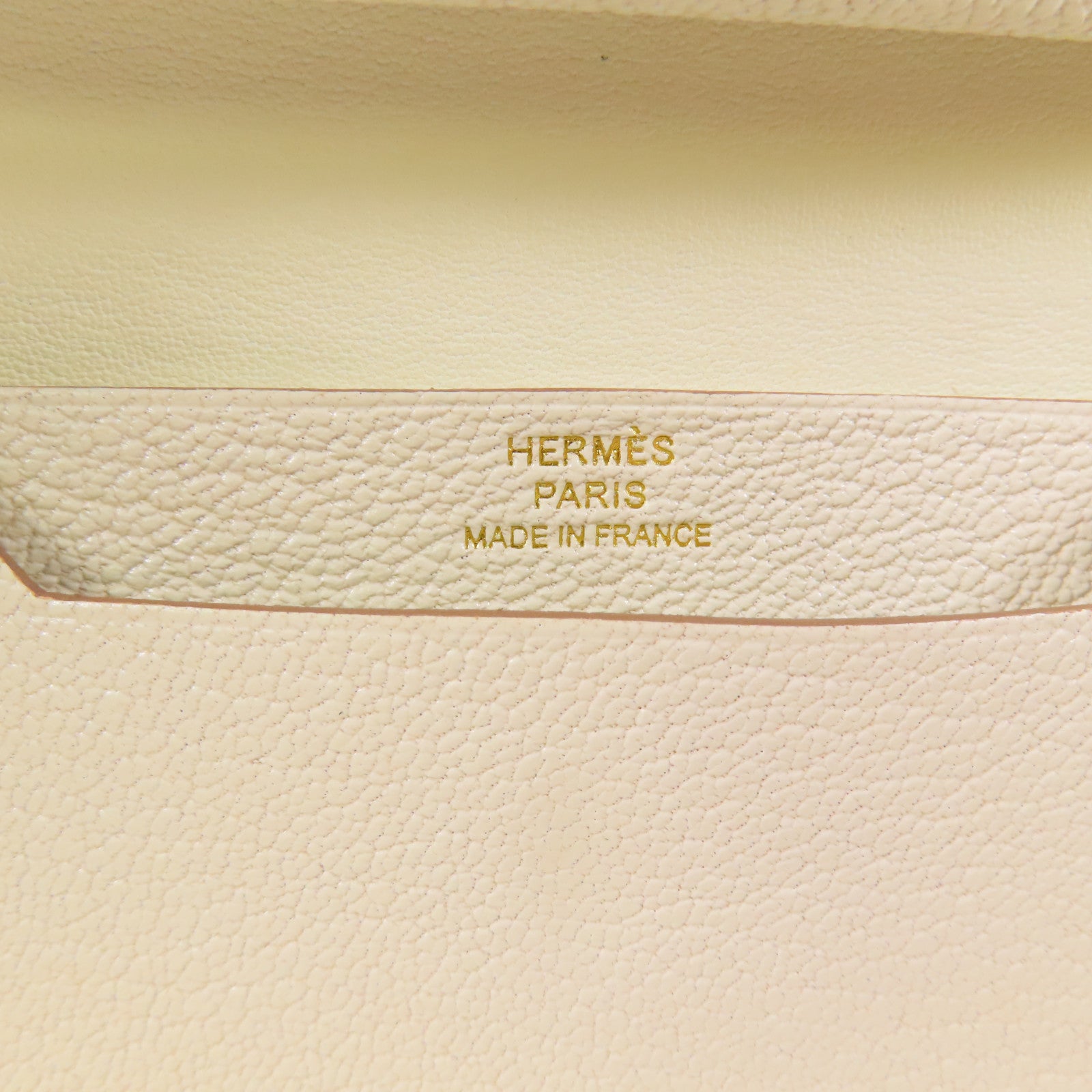 HERMES GHW Mini Bearn Wallet Bi-fold Chevre Leather Mushroom White