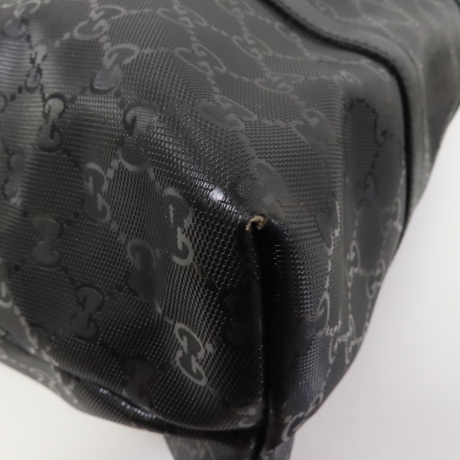 GUCCI 塗層帆布Tote Bag銀扣手挽袋黑色