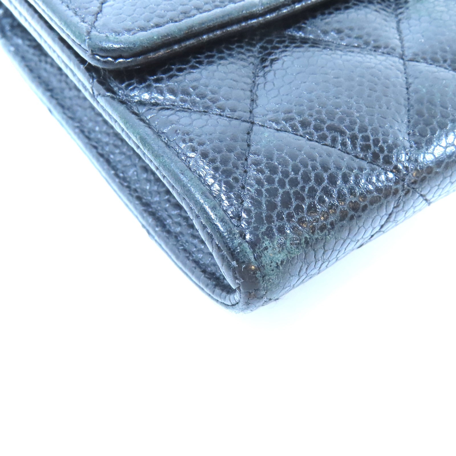 CHANEL 【激減優惠】菱格Caviar皮革Long Wallet銀扣長錢包黑色