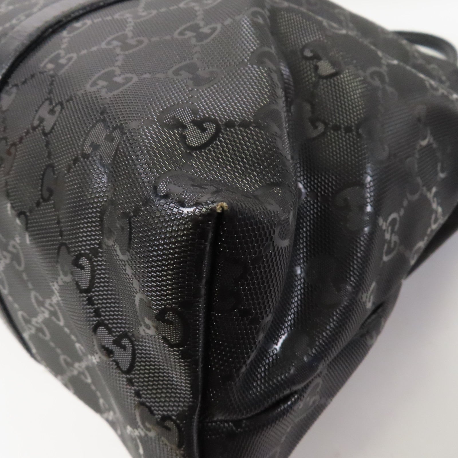 GUCCI 塗層帆布Tote Bag銀扣手挽袋黑色
