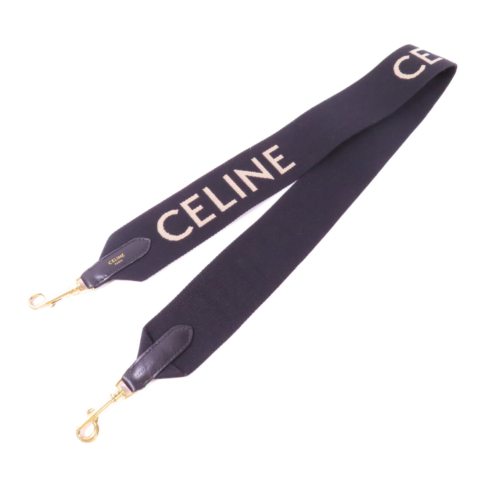 CELINE 帆布Shoulder Strap肩背帶黑色/米色