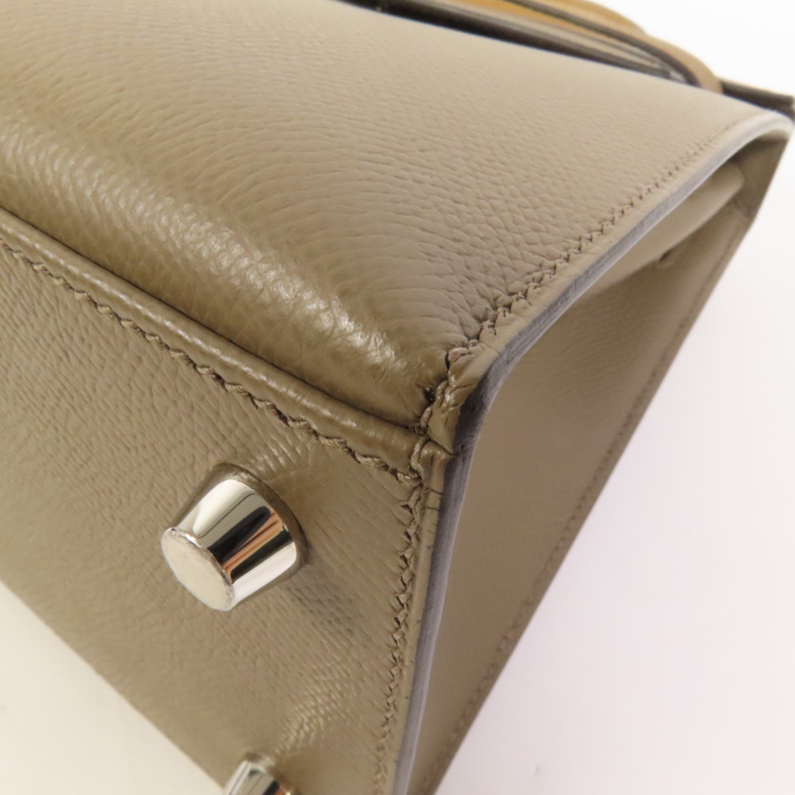 HERMES 【激減優惠】Epsom皮革Kelly 25銀扣手挽肩背兩用袋Etoupe