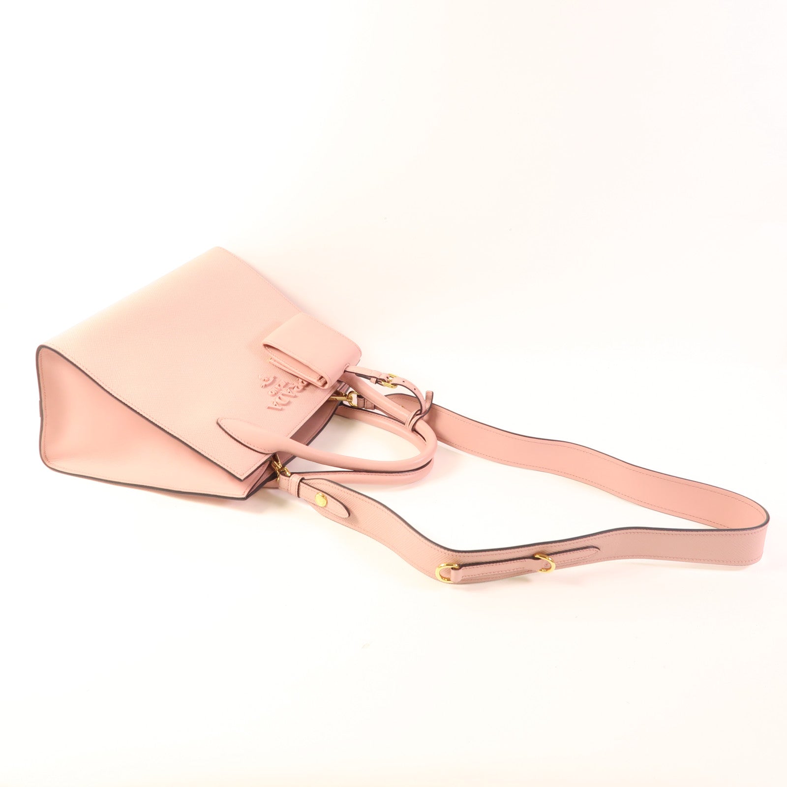 PRADA Saffiano皮革Monochrome金扣手挽肩背兩用袋