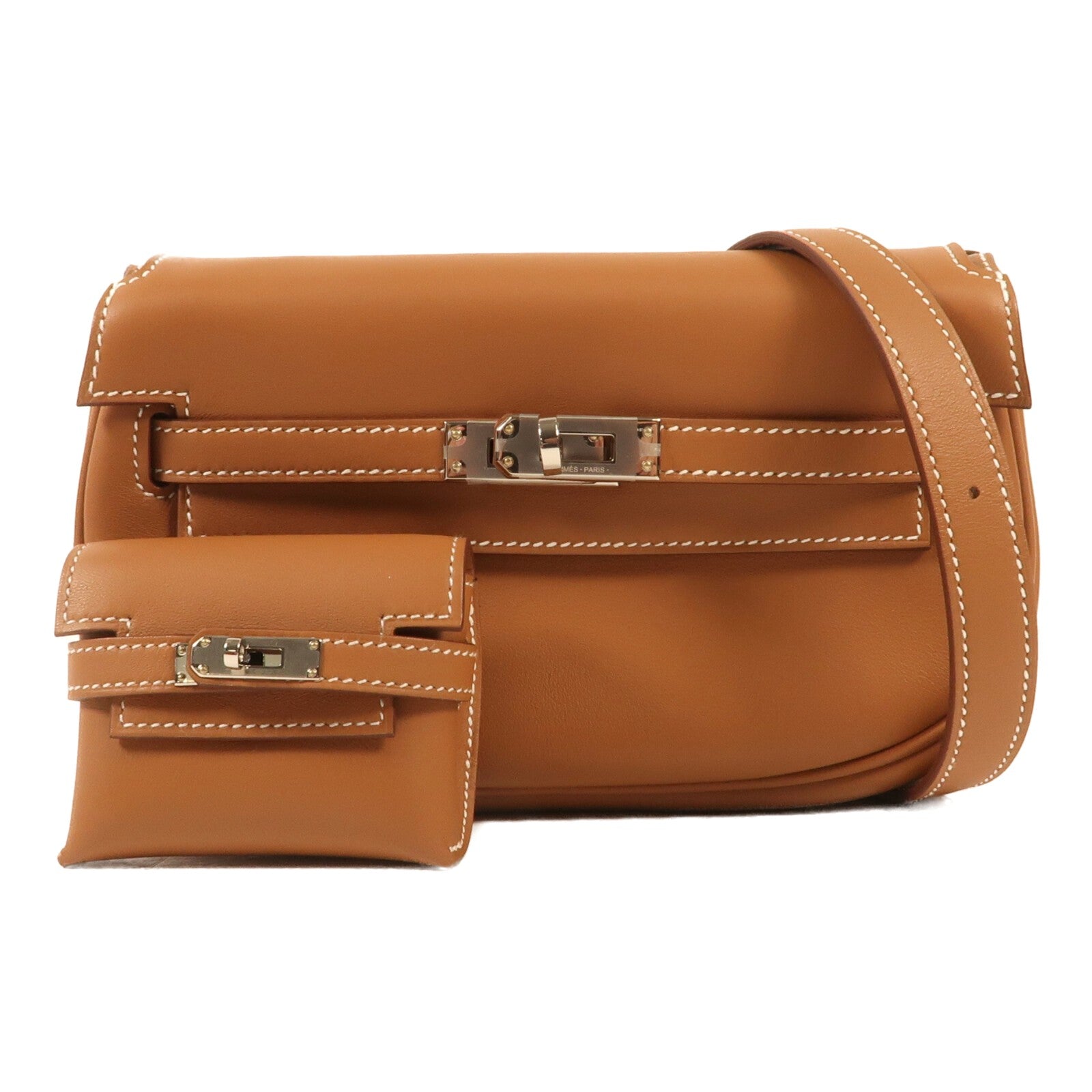 HERMES Vache Liegee皮革Kelly Moove銀扣肩背袋Gold