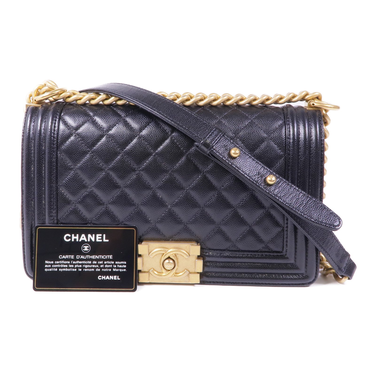 CHANEL 牛皮皮革Boy25金扣鏈帶肩背袋