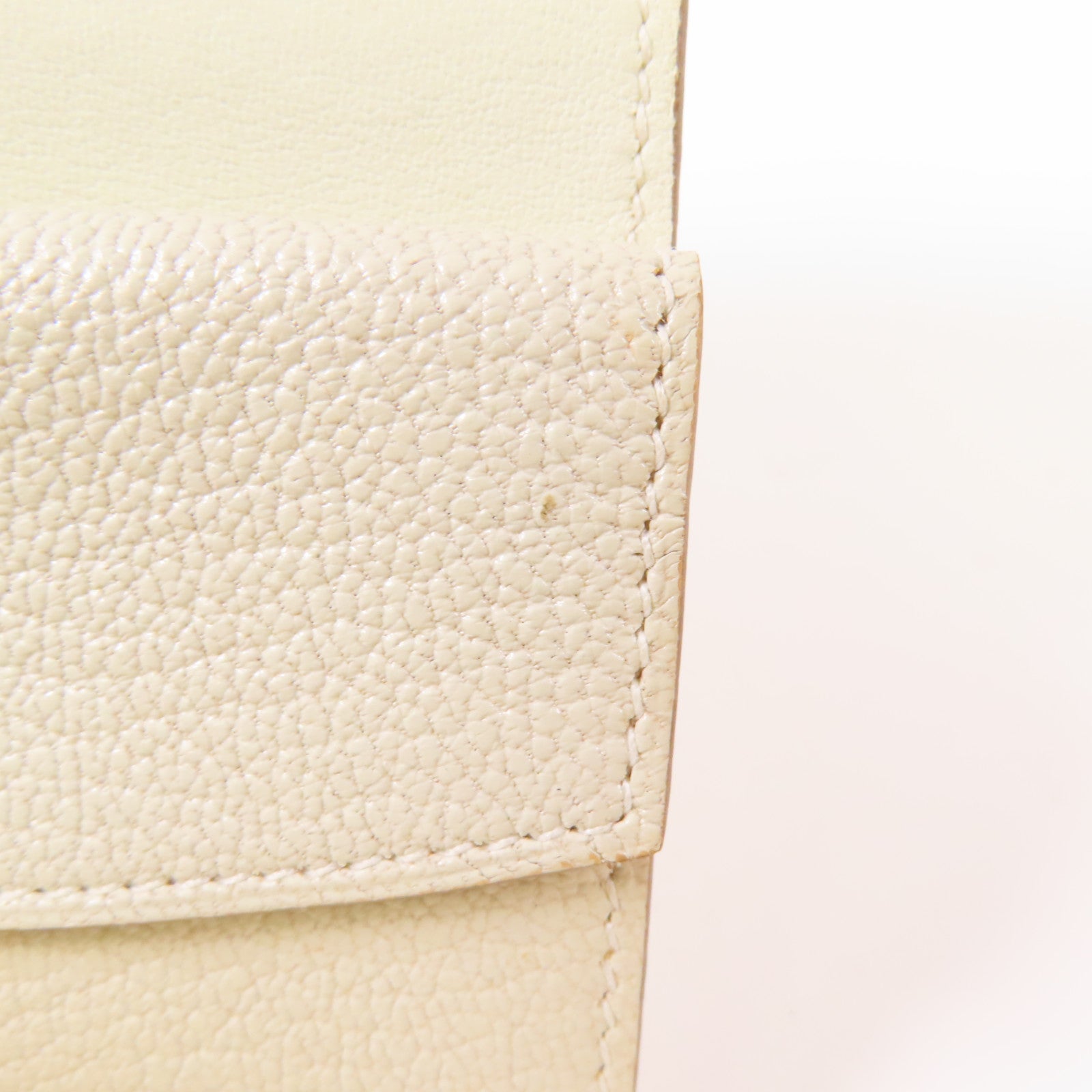 HERMES GHW Mini Bearn Wallet Bi-fold Chevre Leather Mushroom White