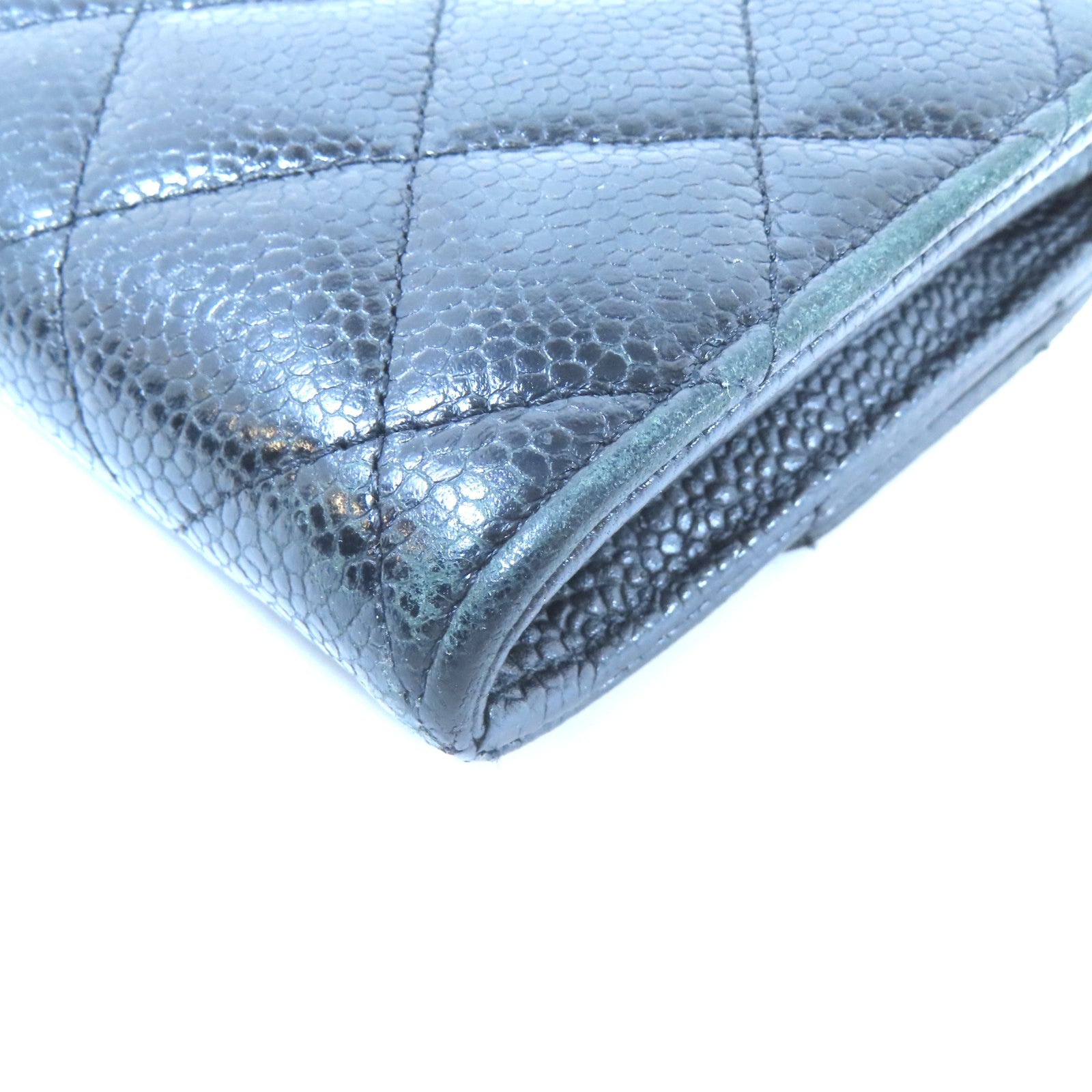 CHANEL 【激減優惠】菱格Caviar皮革Long Wallet銀扣長錢包黑色