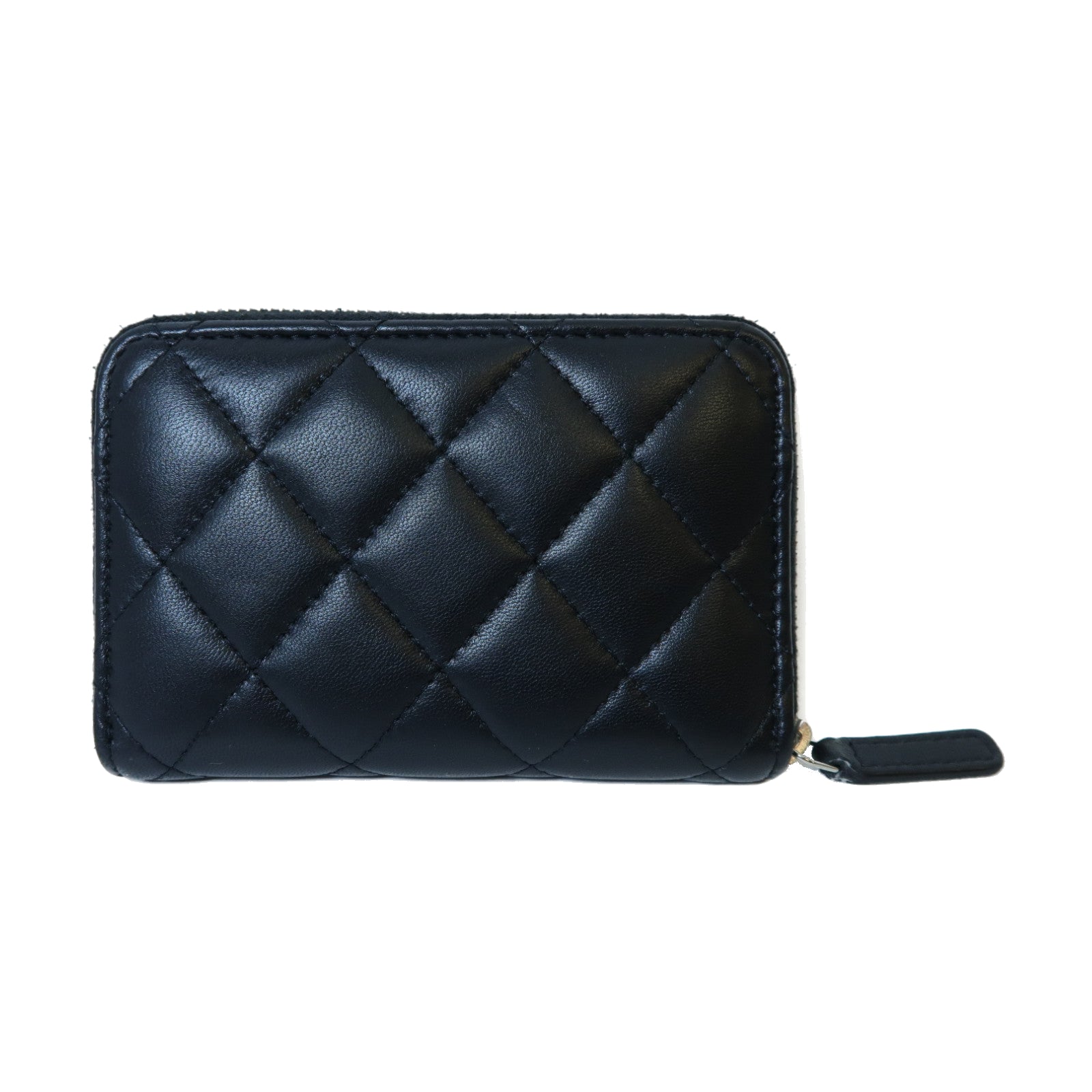 CHANEL 菱格羊皮皮革Card Case銀扣卡片套黑色