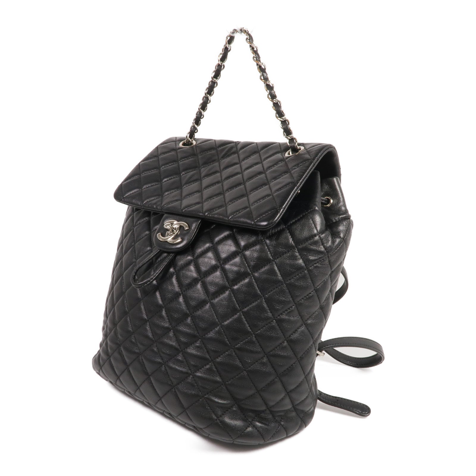 CHANEL 羊皮皮革Backpack銀扣背包