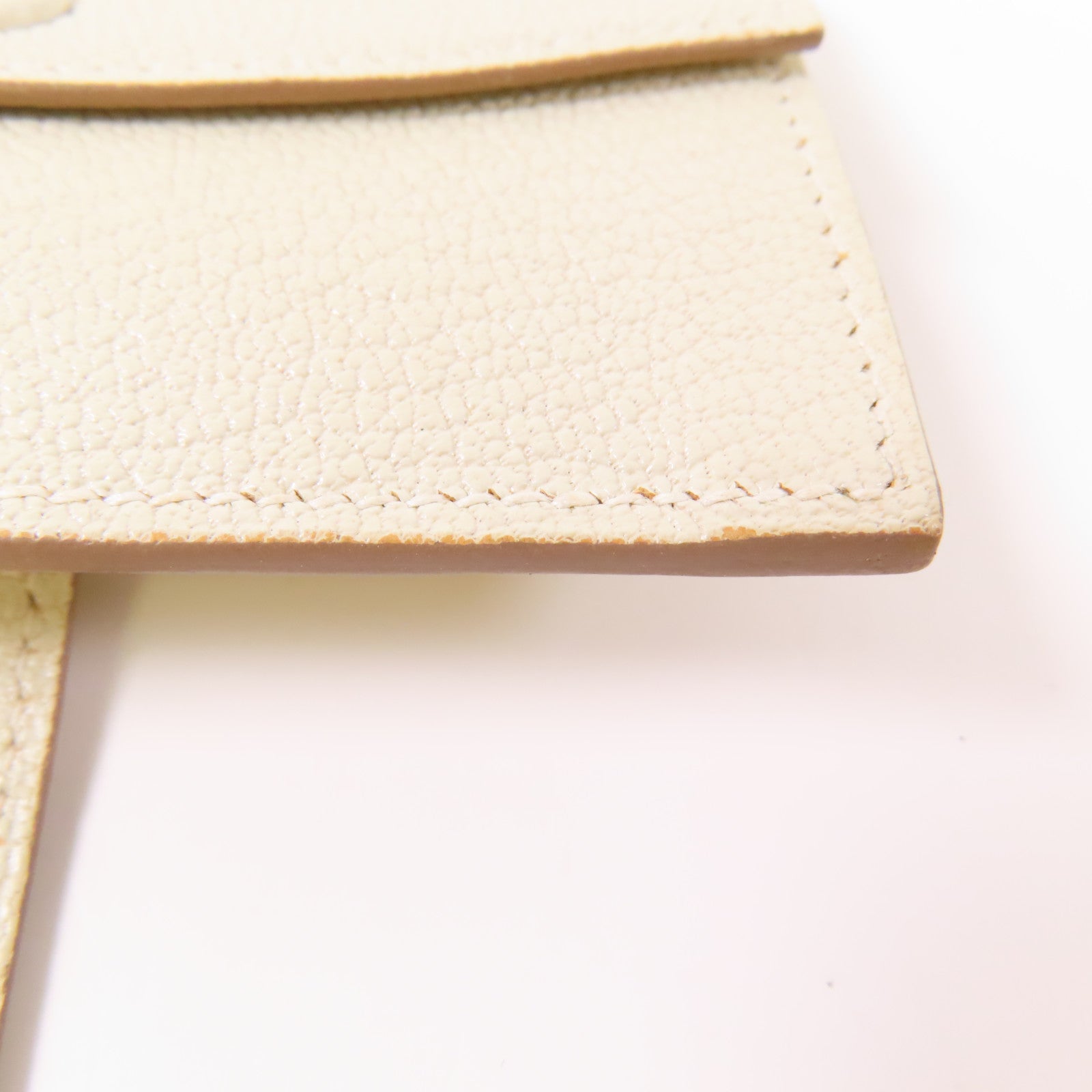 HERMES GHW Mini Bearn Wallet Bi-fold Chevre Leather Mushroom White