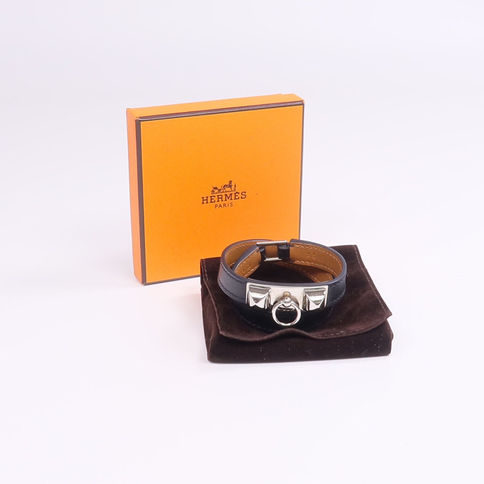 HERMES 【激減優惠】Swift皮革Rivale Double Tour Bracelet銀扣手帶Noir