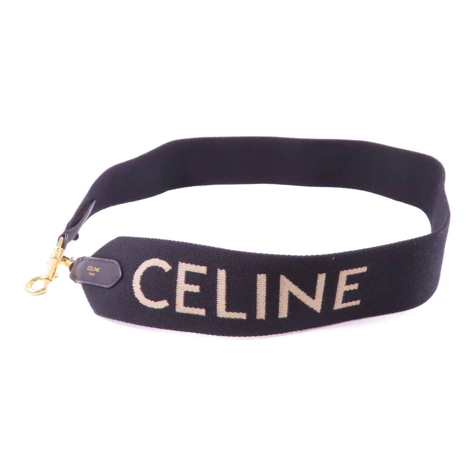 CELINE 帆布Shoulder Strap肩背帶黑色/米色