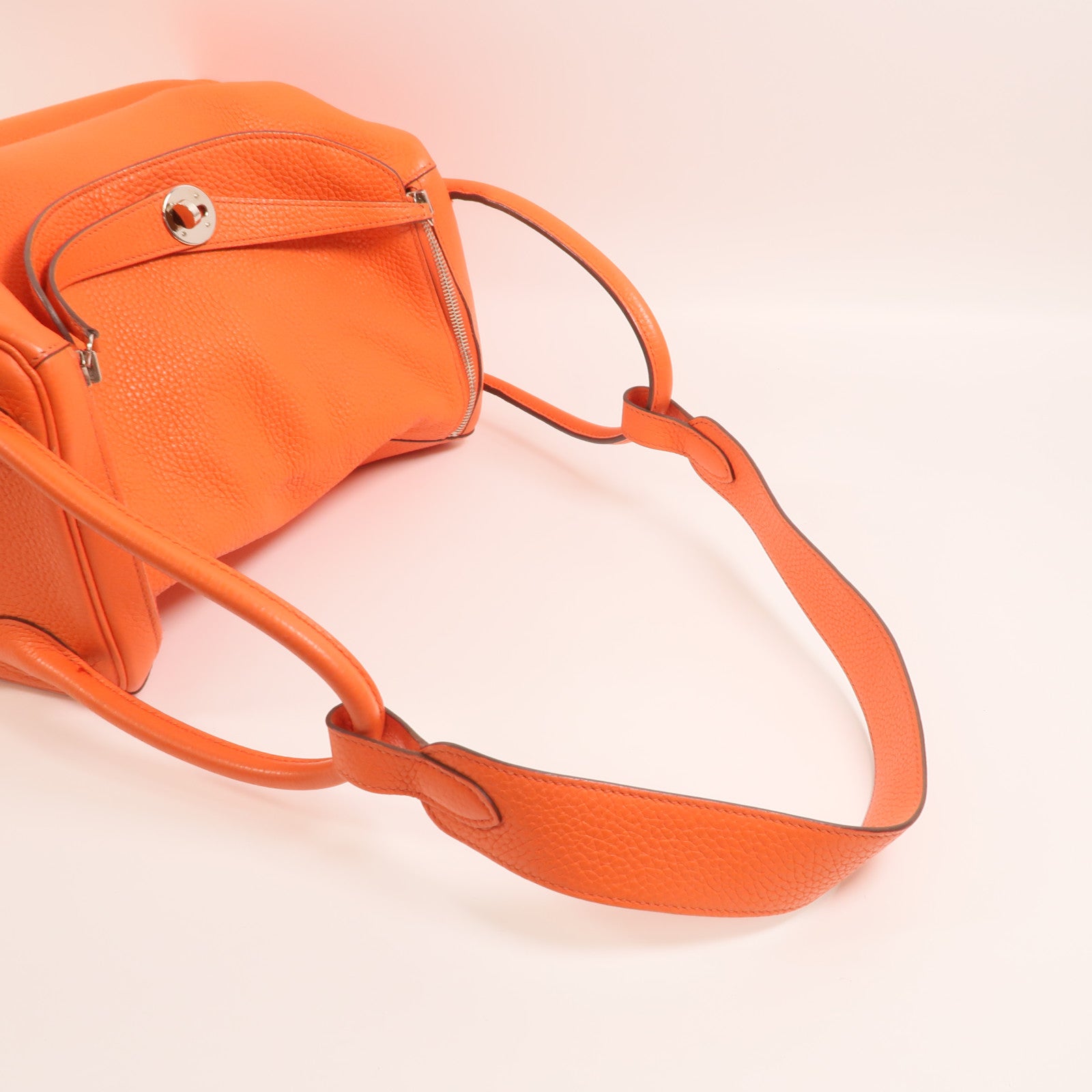 HERMES Clemence皮革Lindy 34銀扣手挽肩背兩用袋Orange Poppy