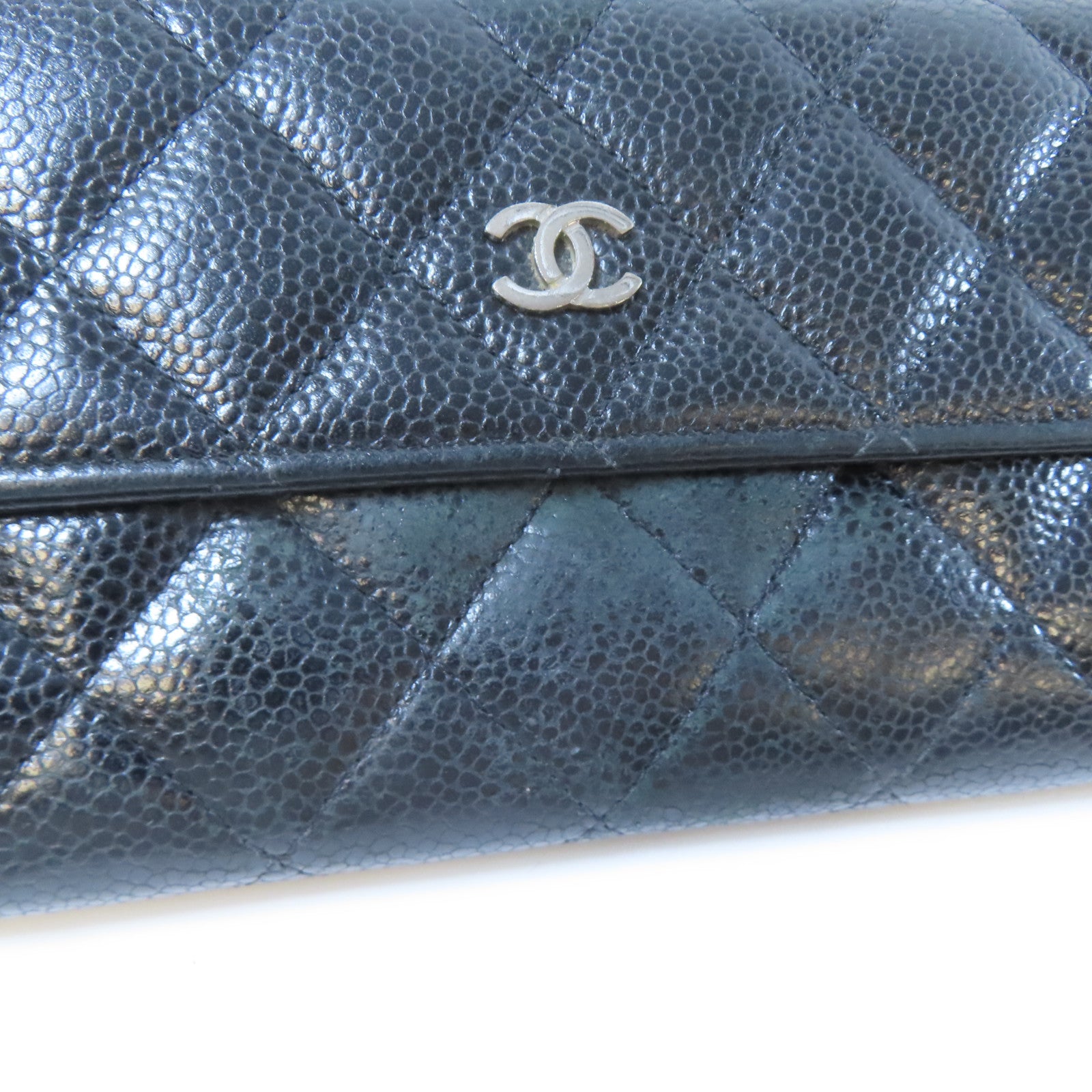 CHANEL 【激減優惠】菱格Caviar皮革Long Wallet銀扣長錢包黑色