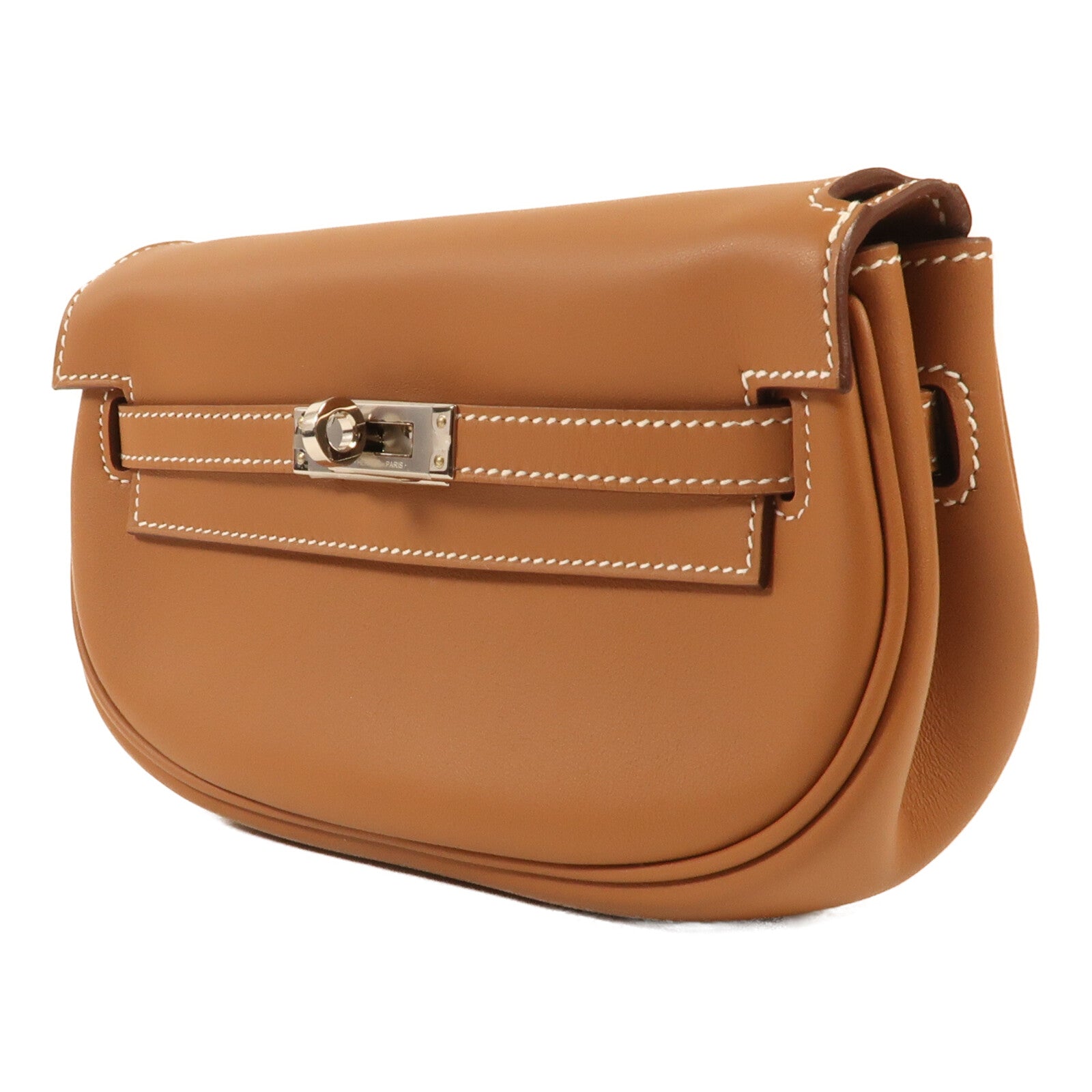 HERMES Vache Liegee皮革Kelly Moove銀扣肩背袋Gold