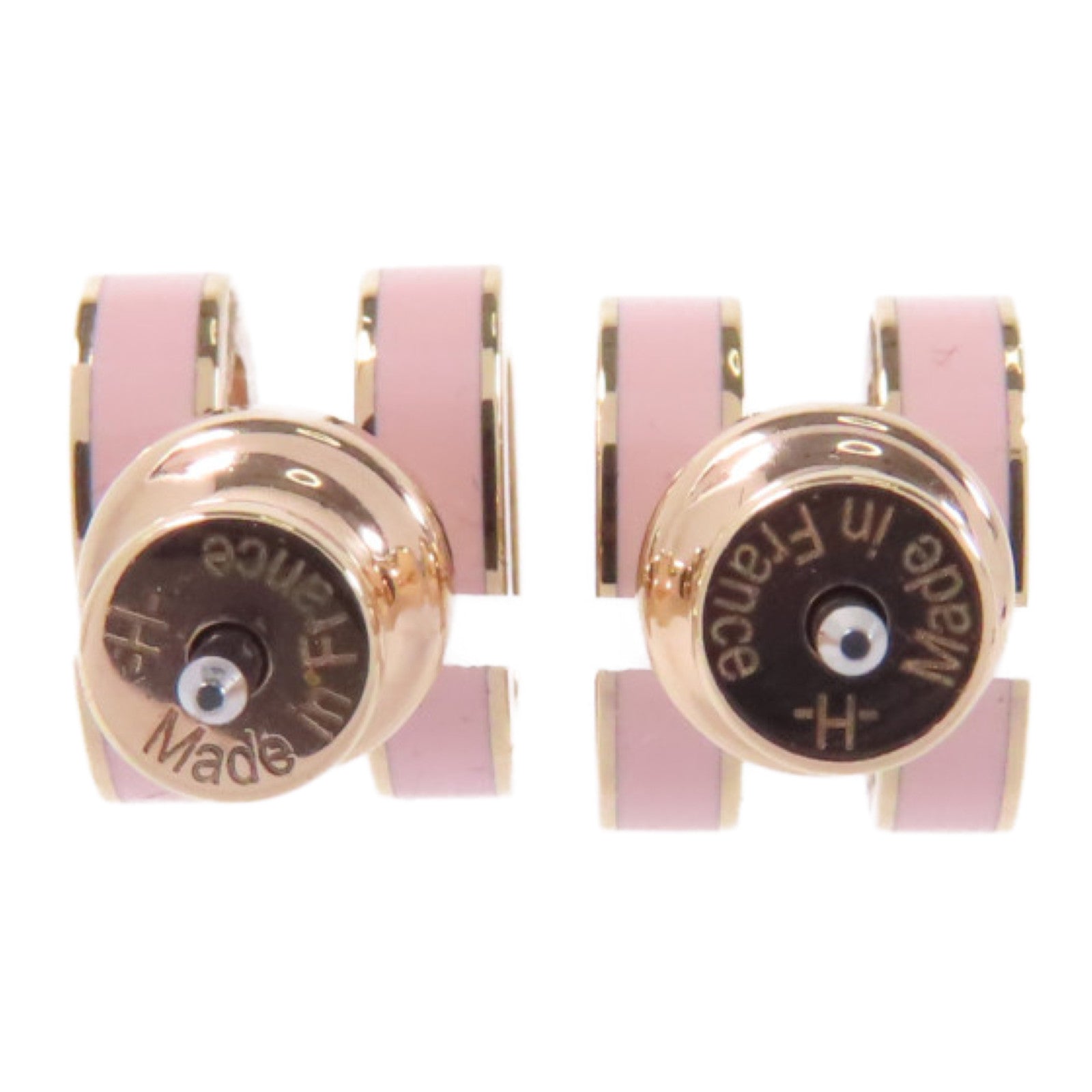 HERMES 金屬Mini Pop H Earrings耳環Rose Sakura金色/粉紅色