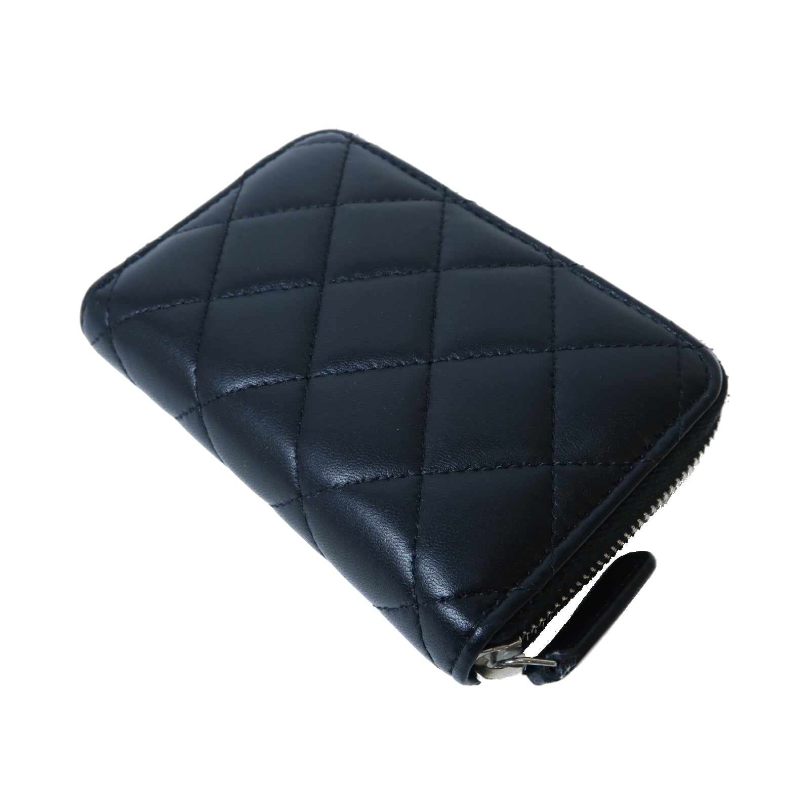 CHANEL 菱格羊皮皮革Card Case銀扣卡片套黑色