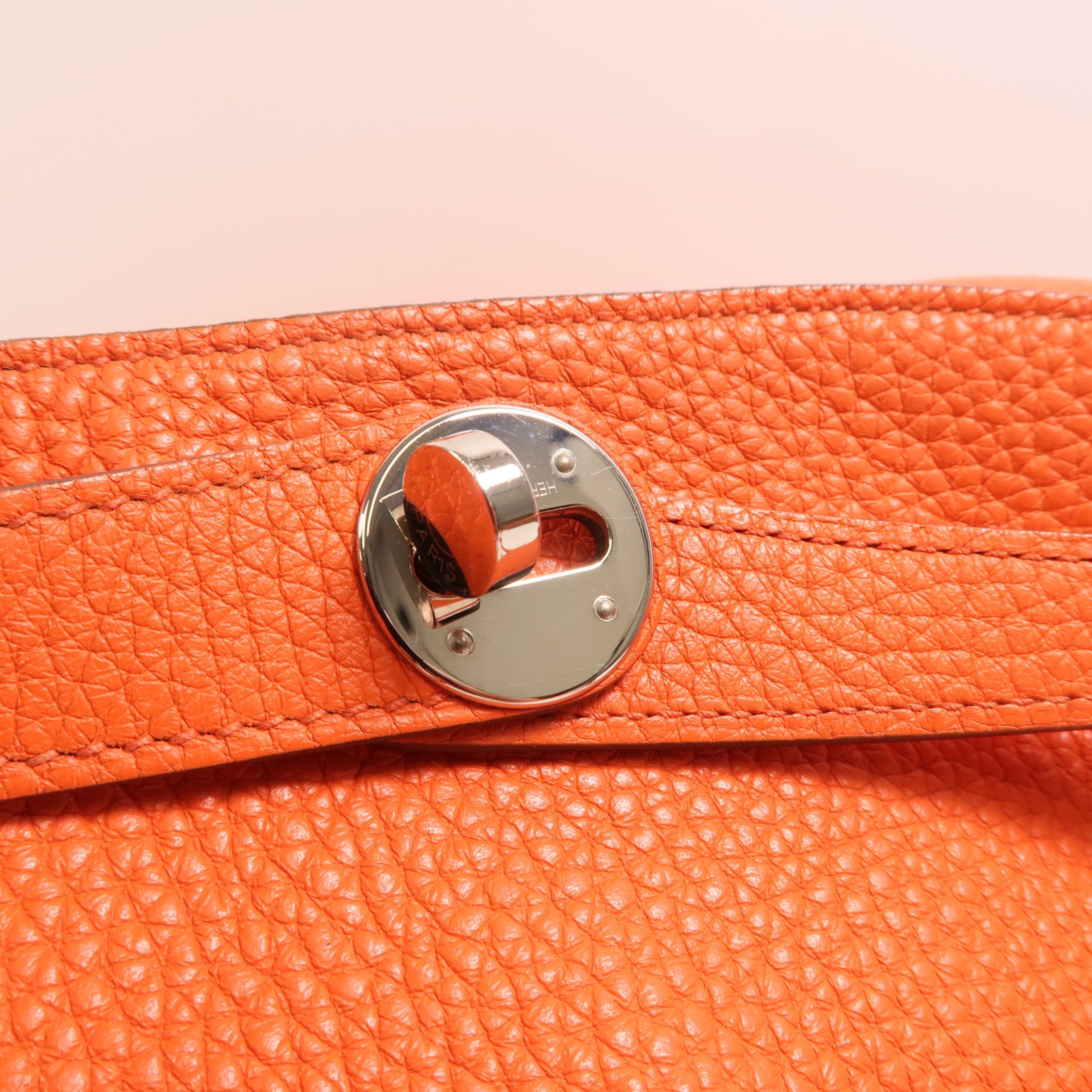 HERMES Clemence皮革Lindy 34銀扣手挽肩背兩用袋Orange Poppy