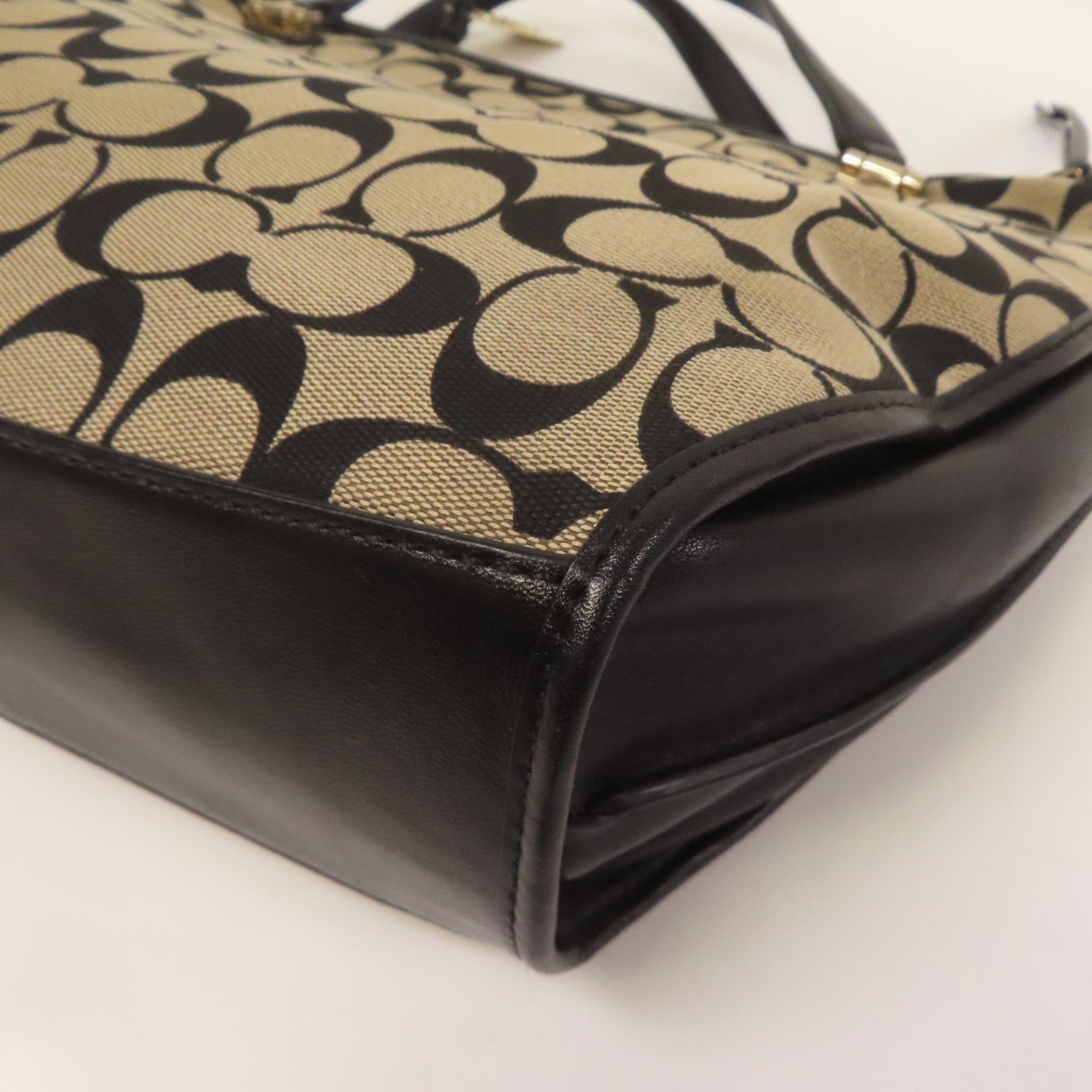 COACH 帆布/皮革2 Way Shoulder金扣手挽肩背兩用袋米色/黑色