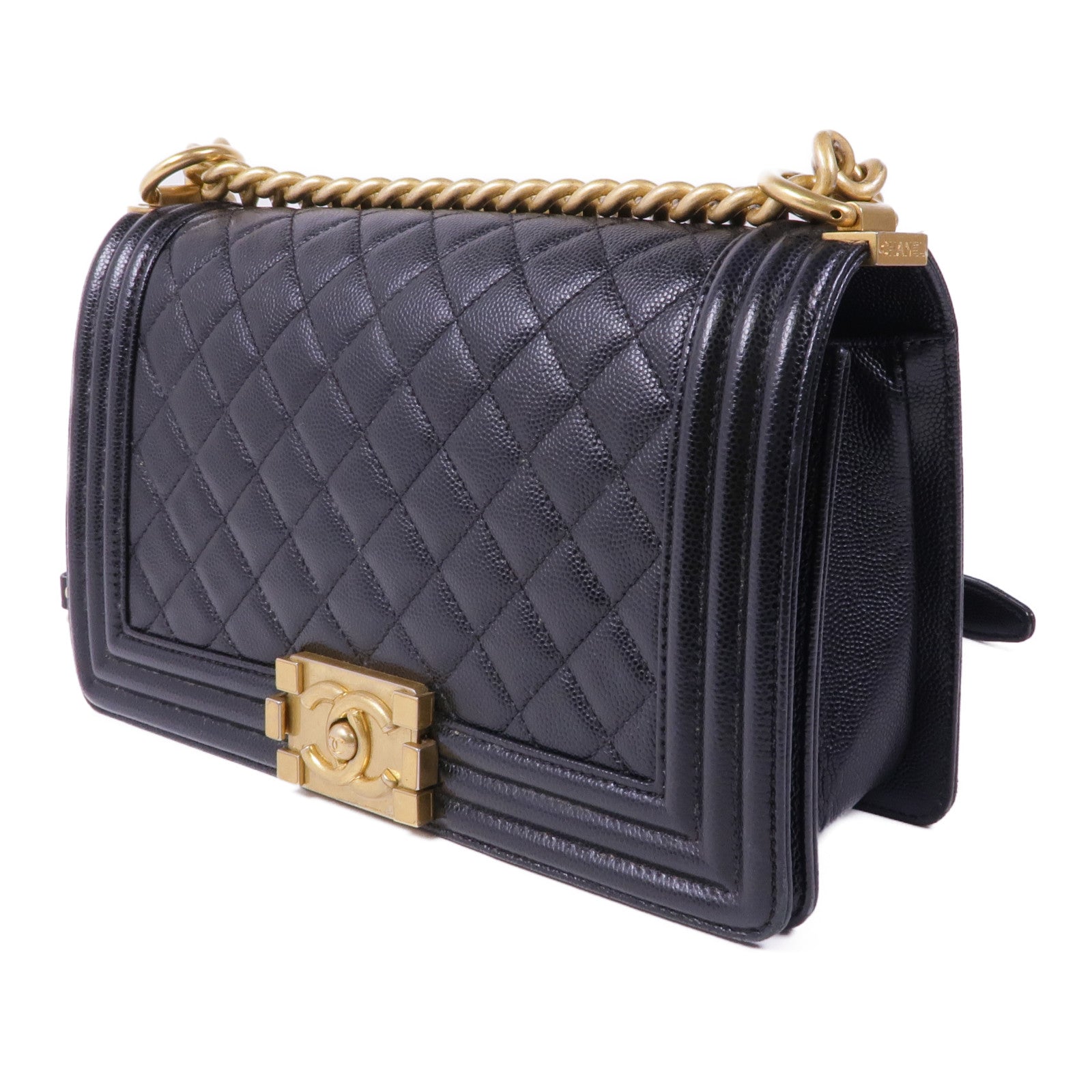 CHANEL 牛皮皮革Boy25金扣鏈帶肩背袋