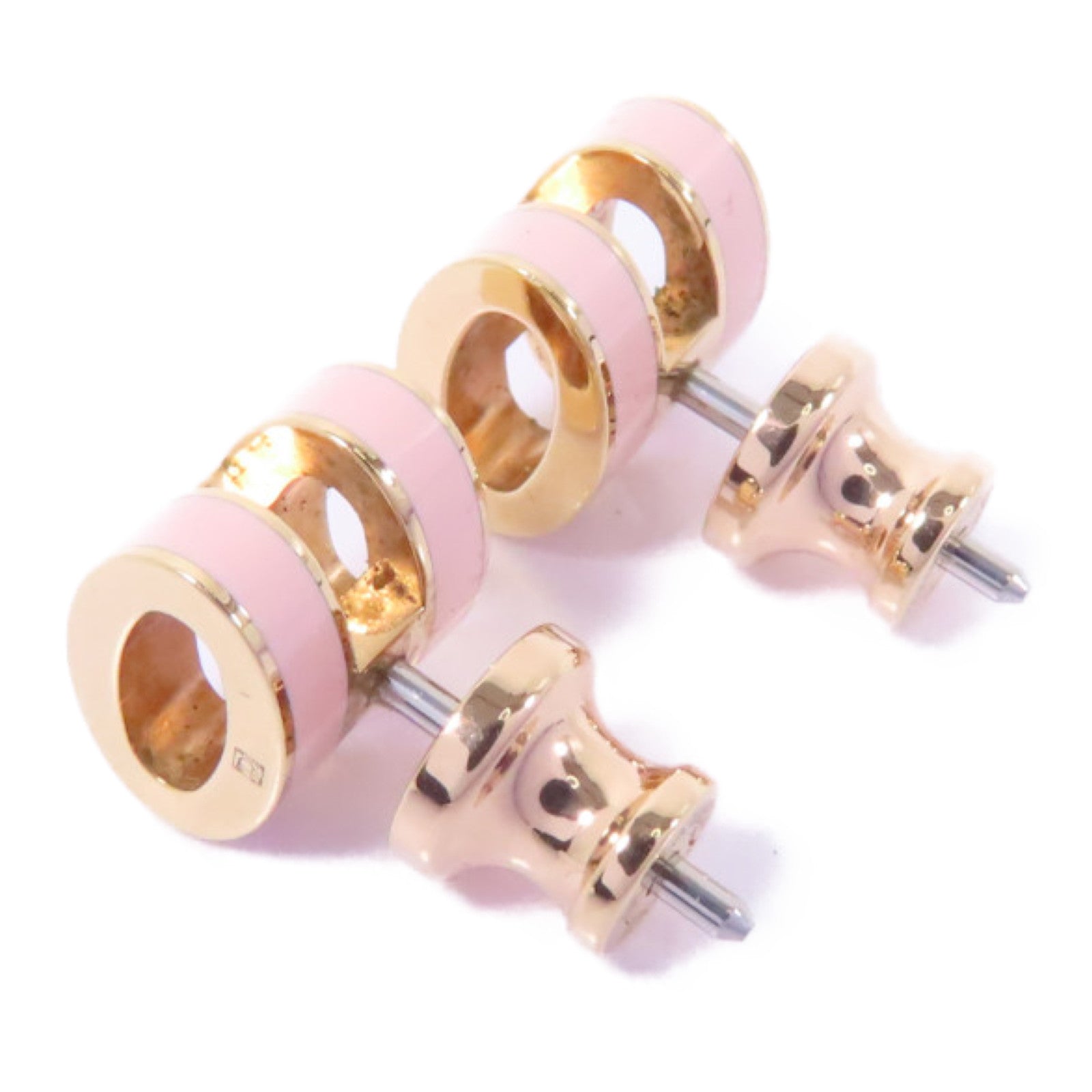 HERMES 金屬Mini Pop H Earrings耳環Rose Sakura金色/粉紅色