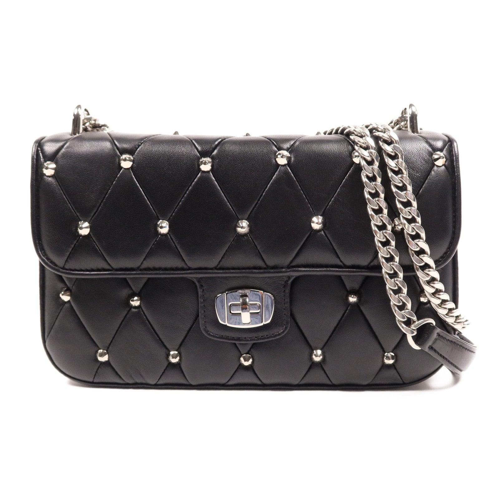 Miu Miu 羊皮皮革Chain Shoulder銀扣鏈帶肩背袋