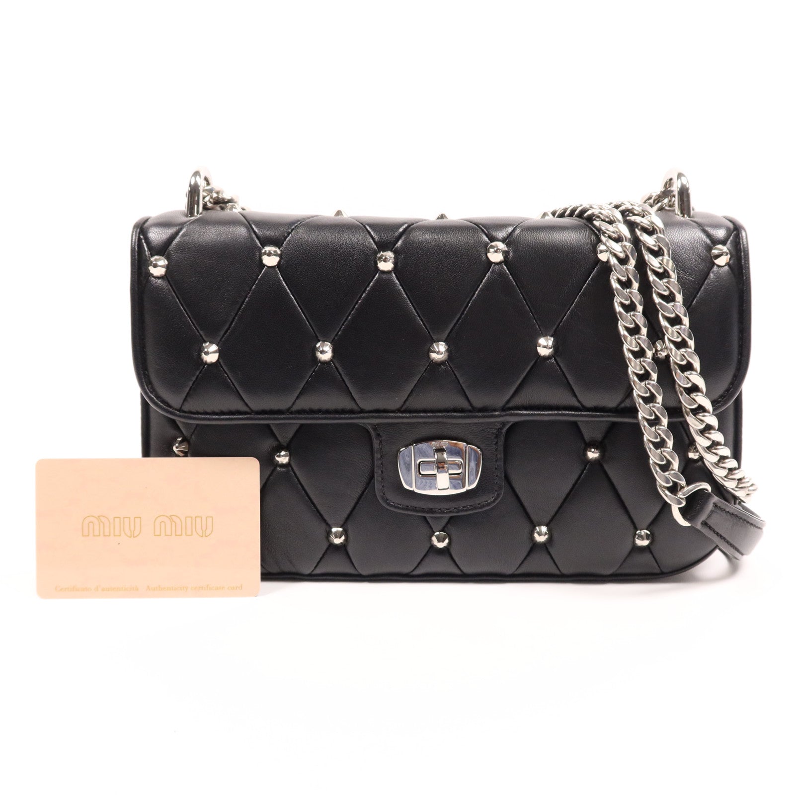 Miu Miu 羊皮皮革Chain Shoulder銀扣鏈帶肩背袋