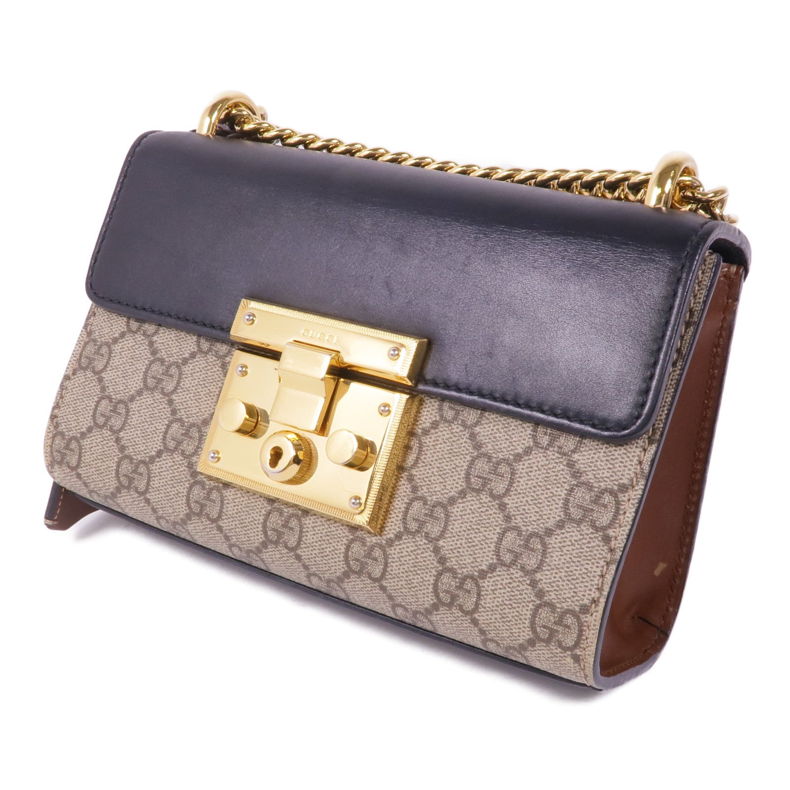 GUCCI 塗層帆布/皮革Padlock Small金扣鏈帶肩背袋