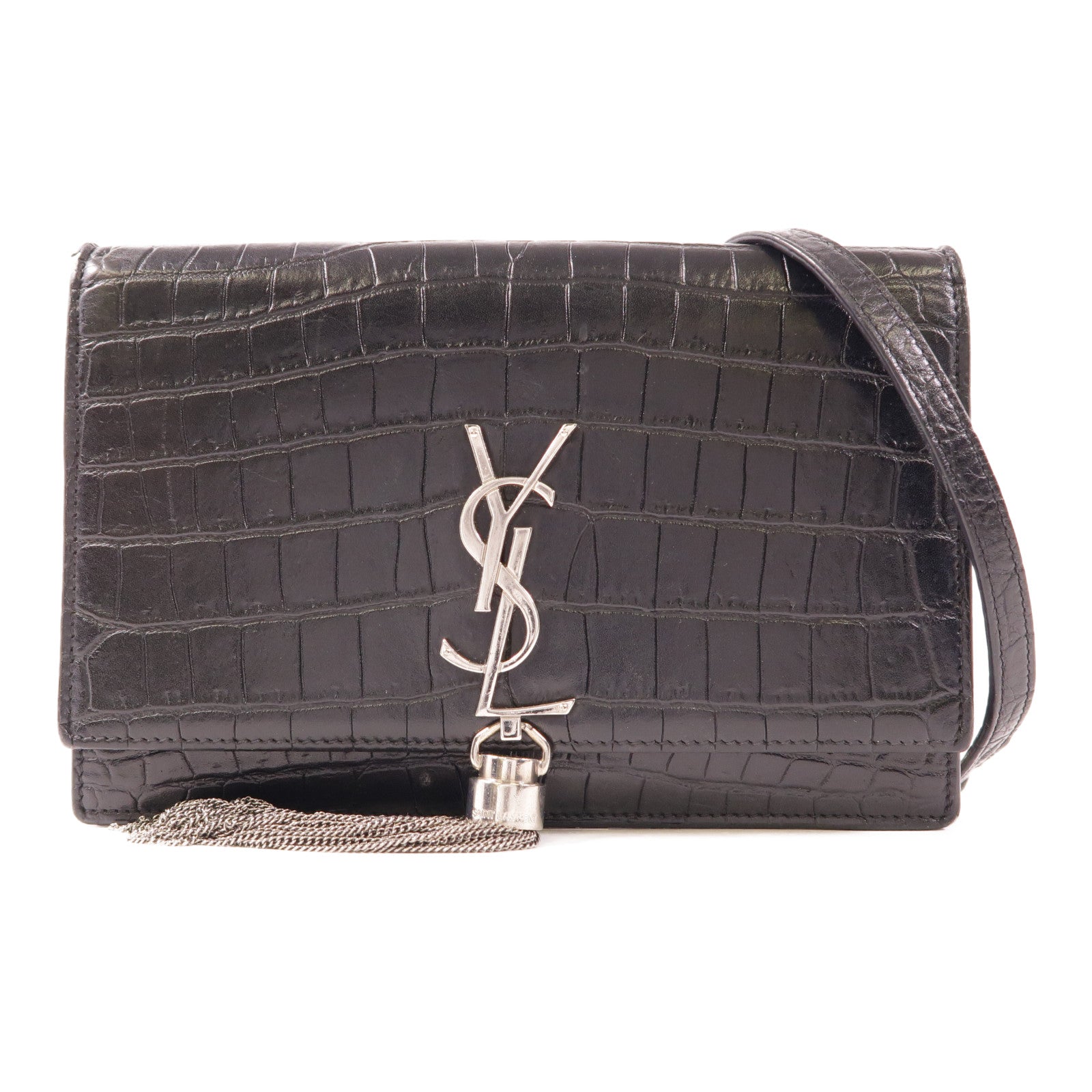 YVES SAINT LAURENT 牛皮皮革Kate銀扣鏈帶肩背袋