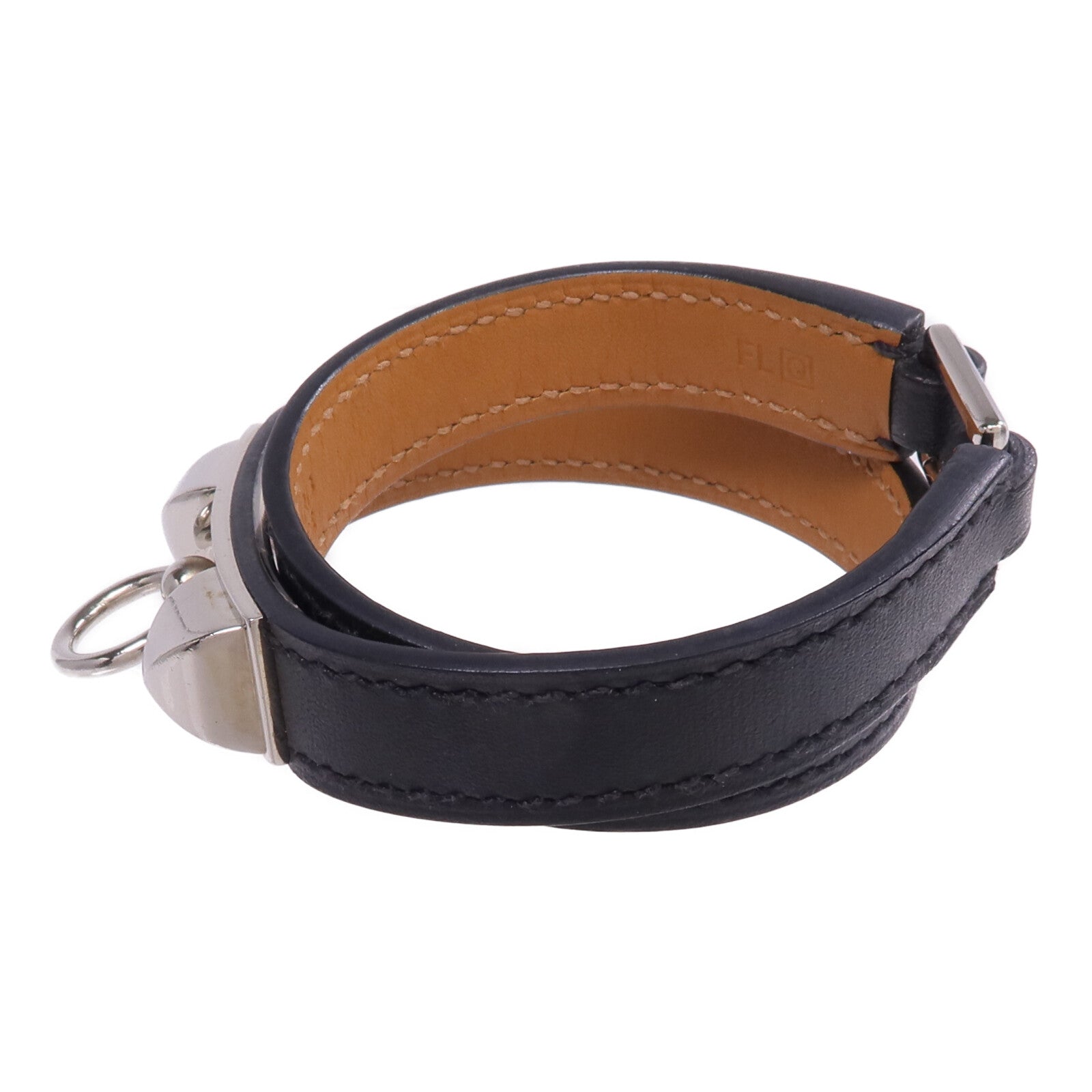 HERMES 【激減優惠】Swift皮革Rivale Double Tour Bracelet銀扣手帶Noir