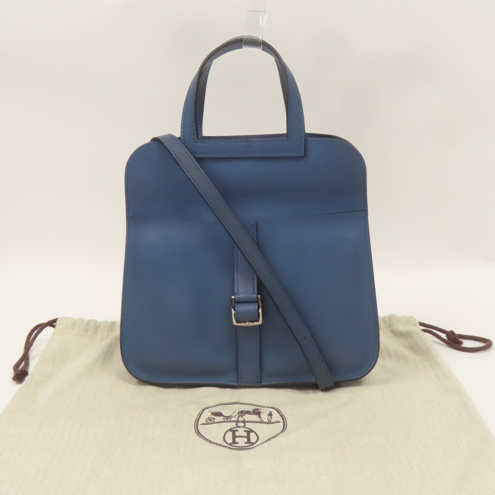 HERMES Swift皮革Mini Halzan Shoulder Bag銀扣肩背袋藍色