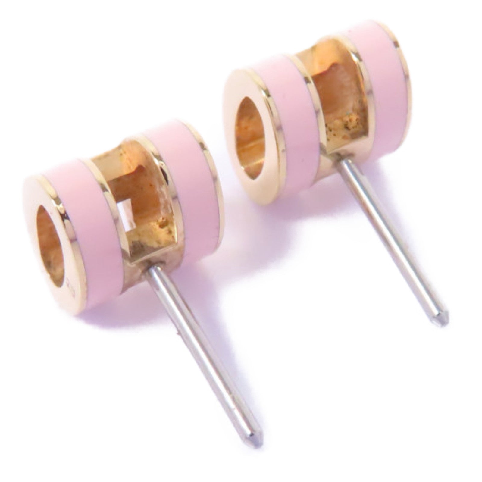 HERMES 金屬Mini Pop H Earrings耳環Rose Sakura金色/粉紅色