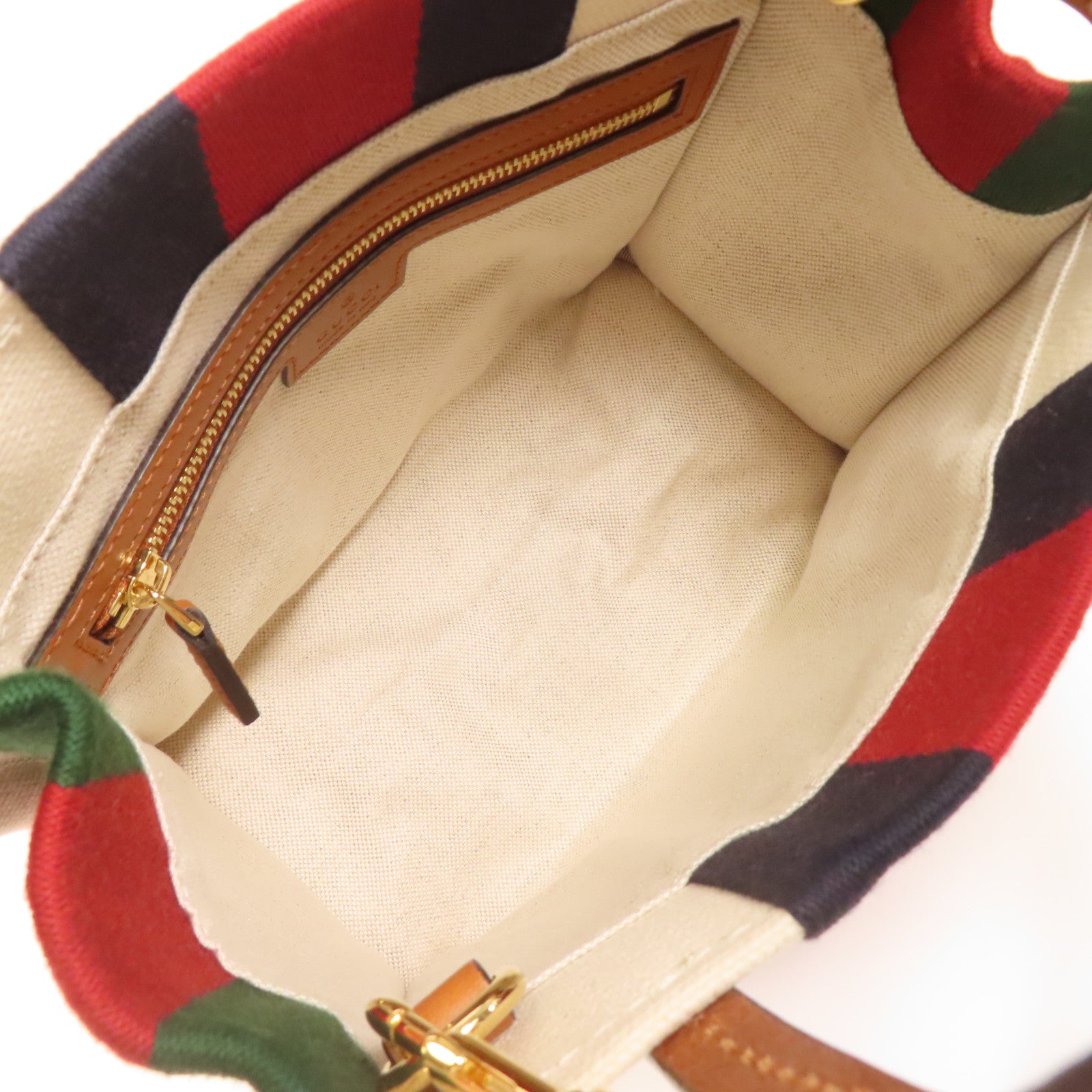 GUCCI GG Interlocking G Mini Tote 2 Way Bag Canvas White/Brown/Navy/Red