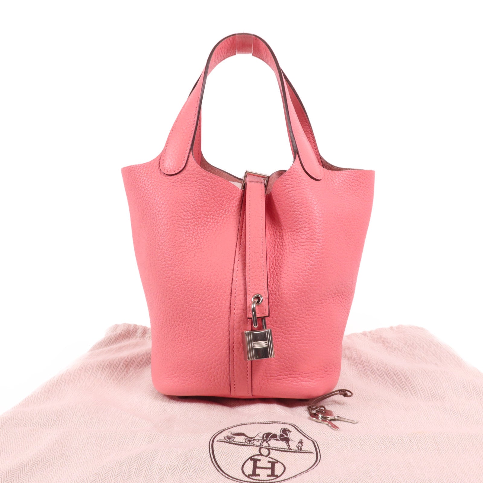 HERMES Clemence皮革Picotin PM銀扣手挽袋Rose Azalee