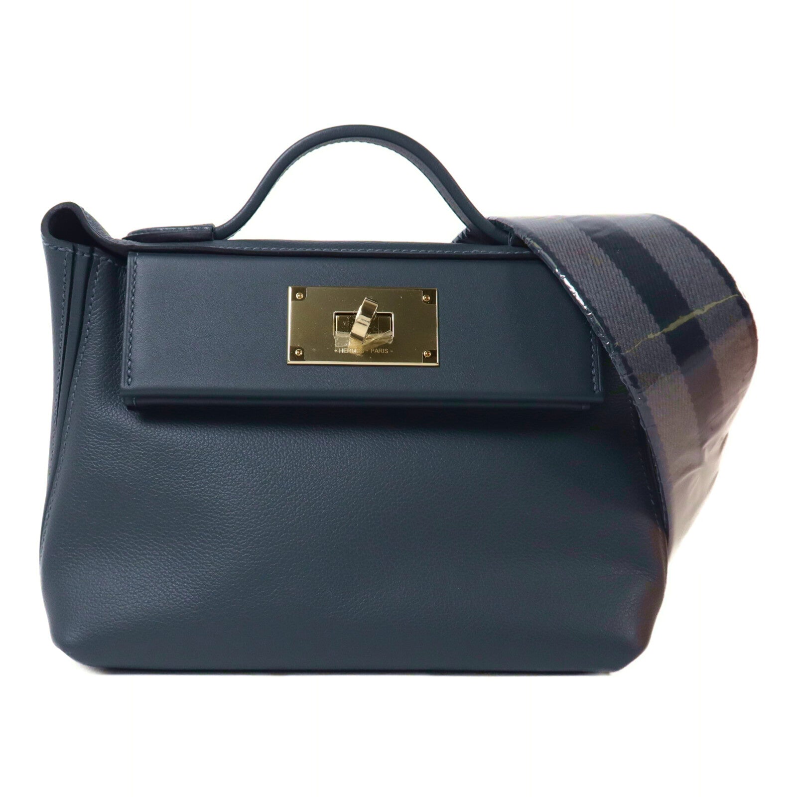 HERMES Swift皮革24/24 Mini金手扣手挽肩背兩用袋Gris Misty
