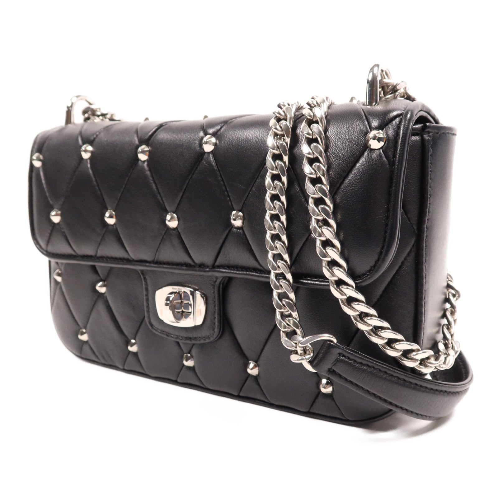 Miu Miu 羊皮皮革Chain Shoulder銀扣鏈帶肩背袋