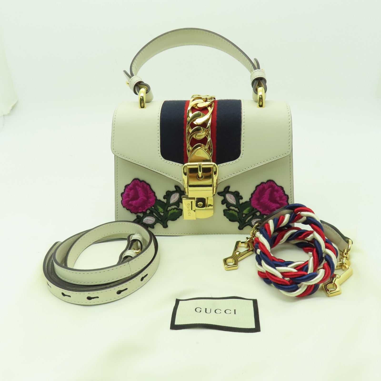 GUCCI 【清倉大減價】牛皮皮革Sylvie金扣手挽肩背兩用袋白色