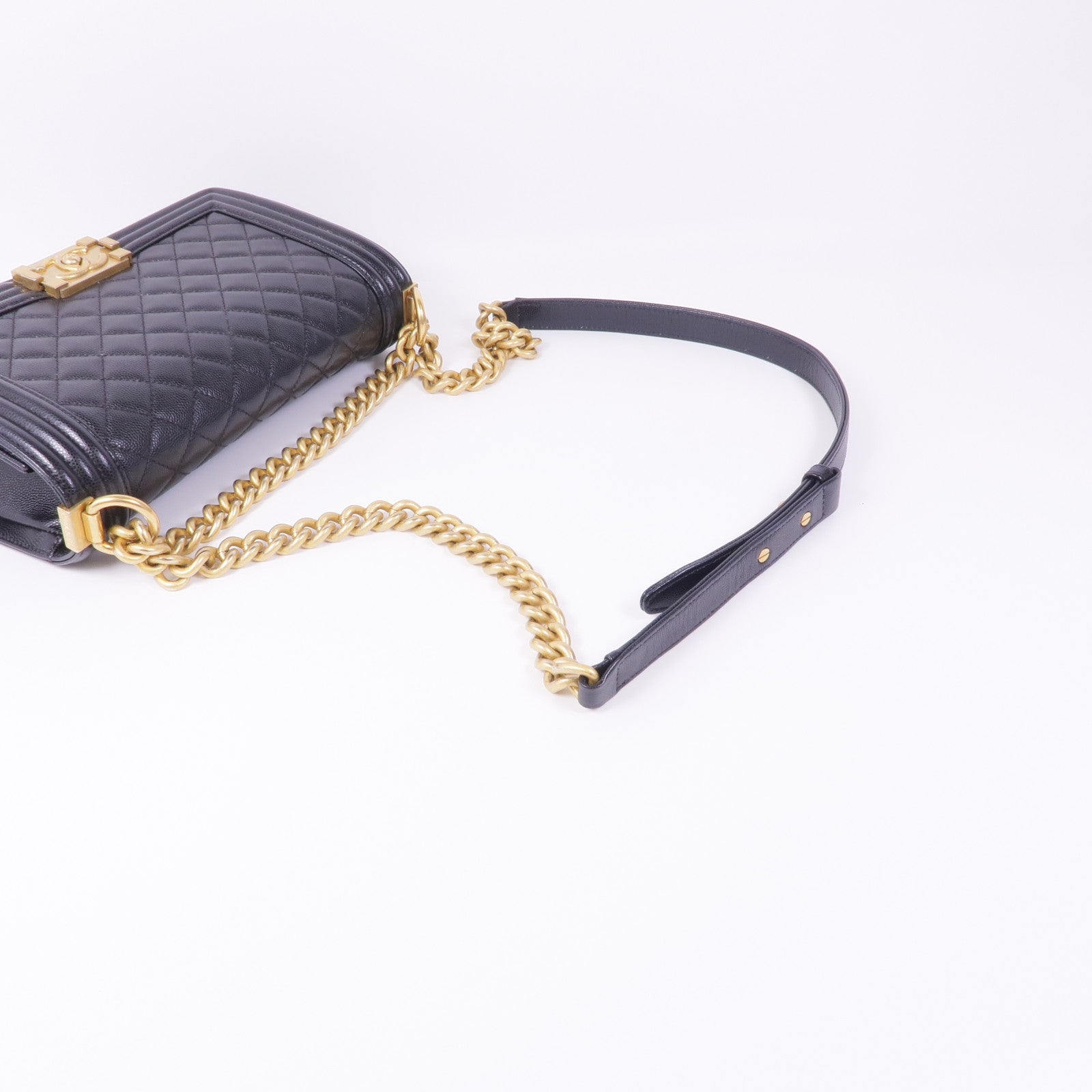 CHANEL 牛皮皮革Boy25金扣鏈帶肩背袋