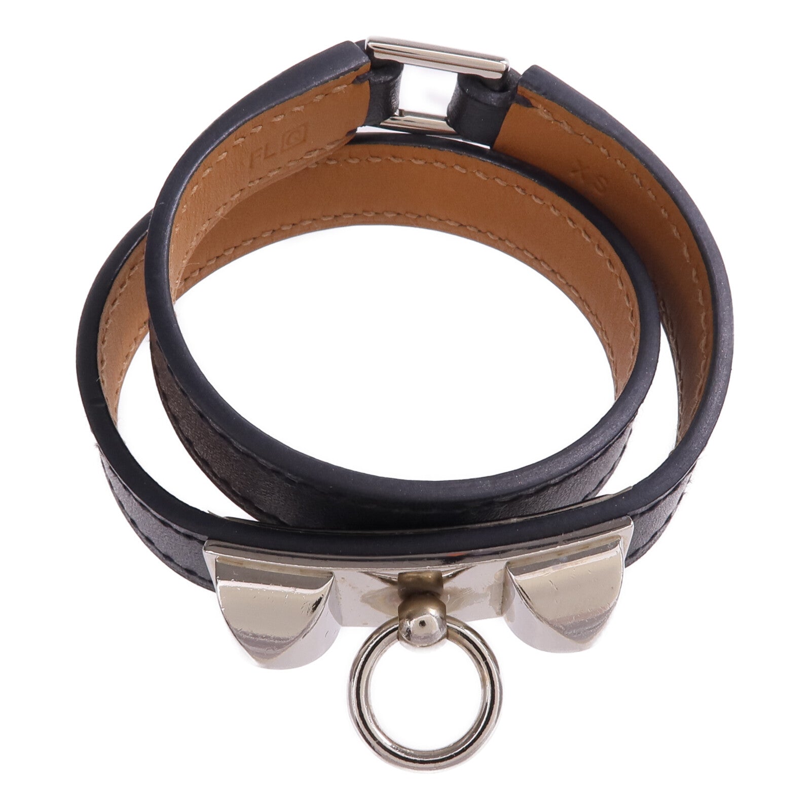 HERMES 【激減優惠】Swift皮革Rivale Double Tour Bracelet銀扣手帶Noir