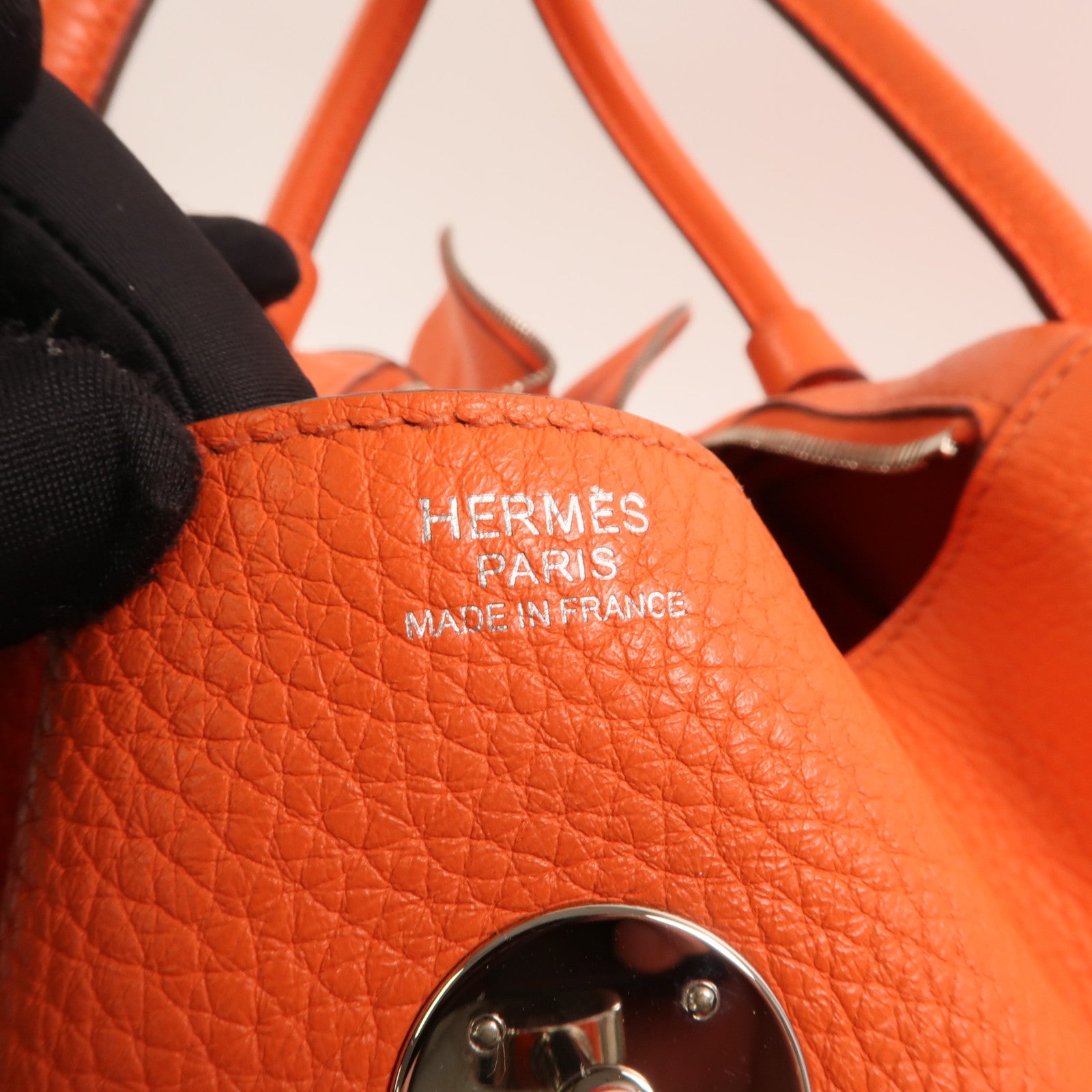 HERMES Clemence皮革Lindy 34銀扣手挽肩背兩用袋Orange Poppy