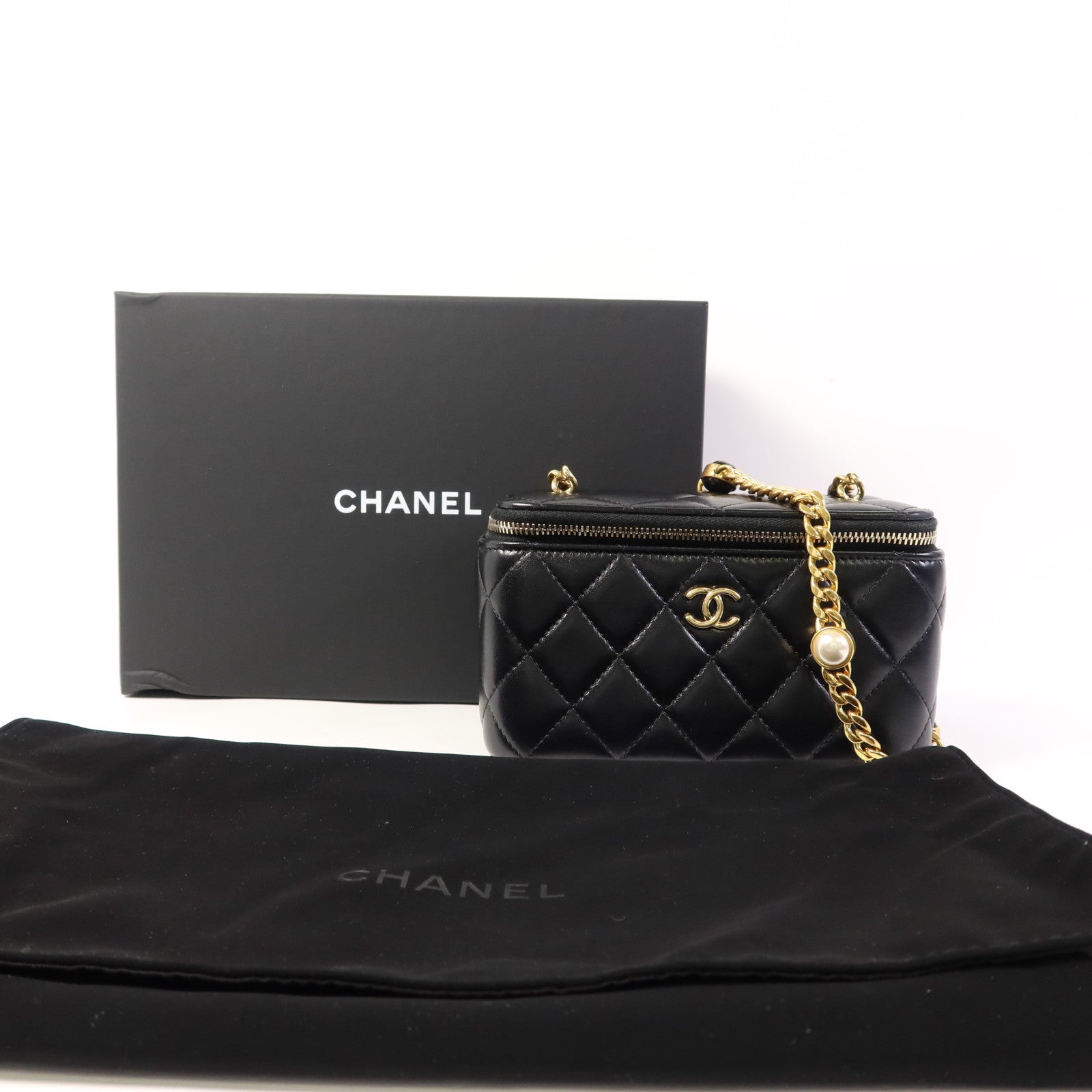 CHANEL 羊皮皮革Vanity Bag金扣鏈帶肩背袋