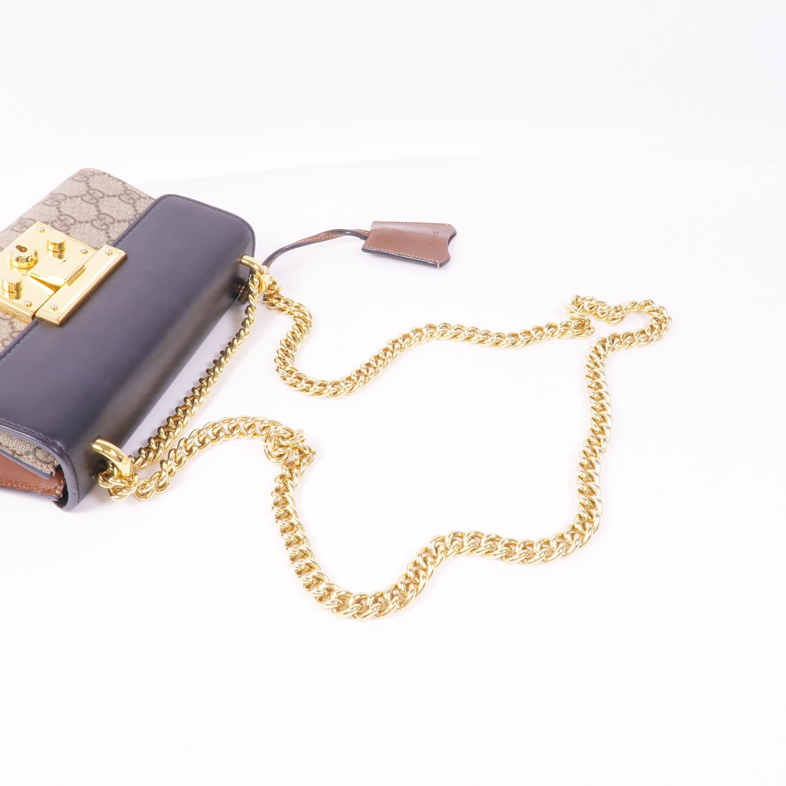 GUCCI 塗層帆布/皮革Padlock Small金扣鏈帶肩背袋