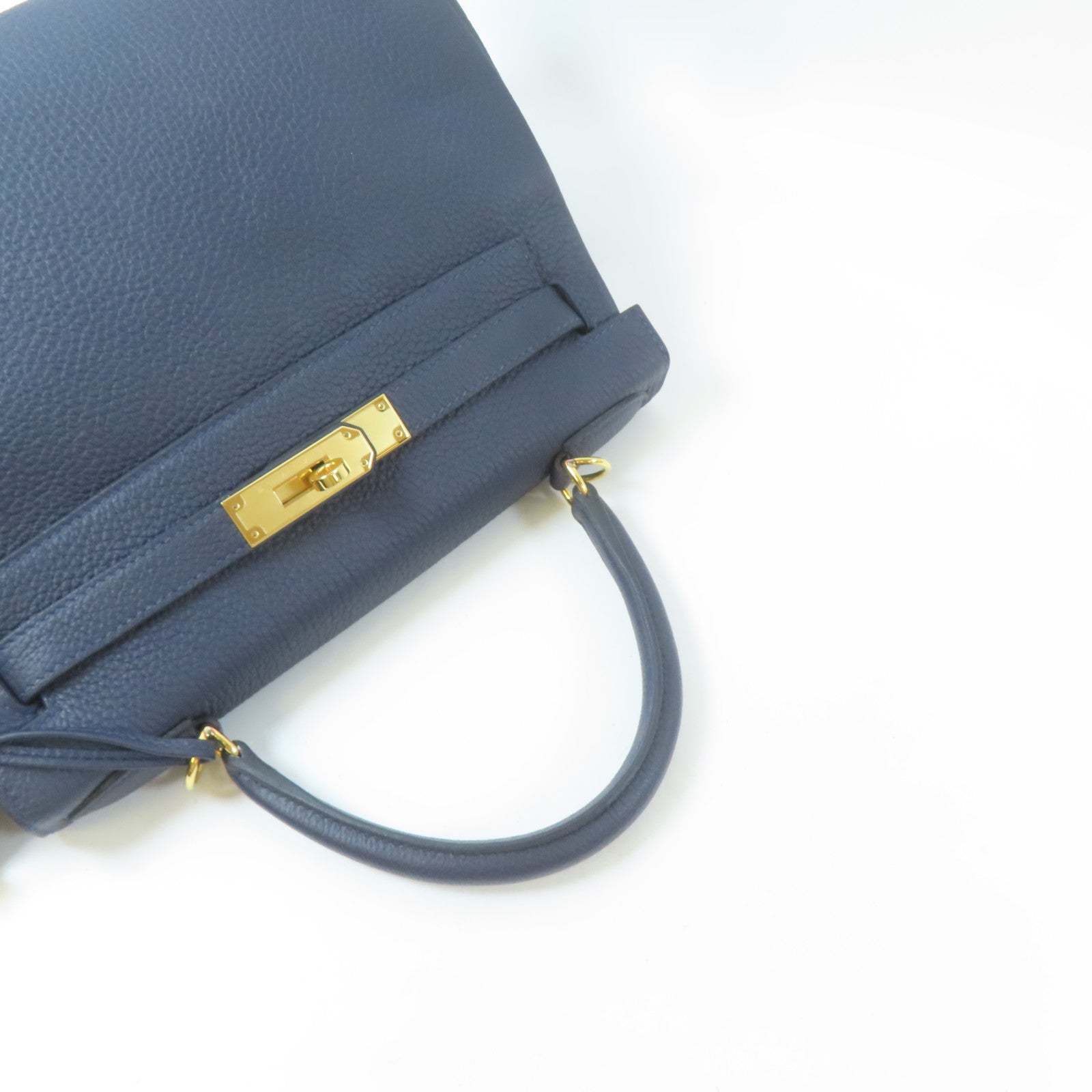HERMES Togo皮革Kelly 28金扣手挽肩背兩用袋深藍色