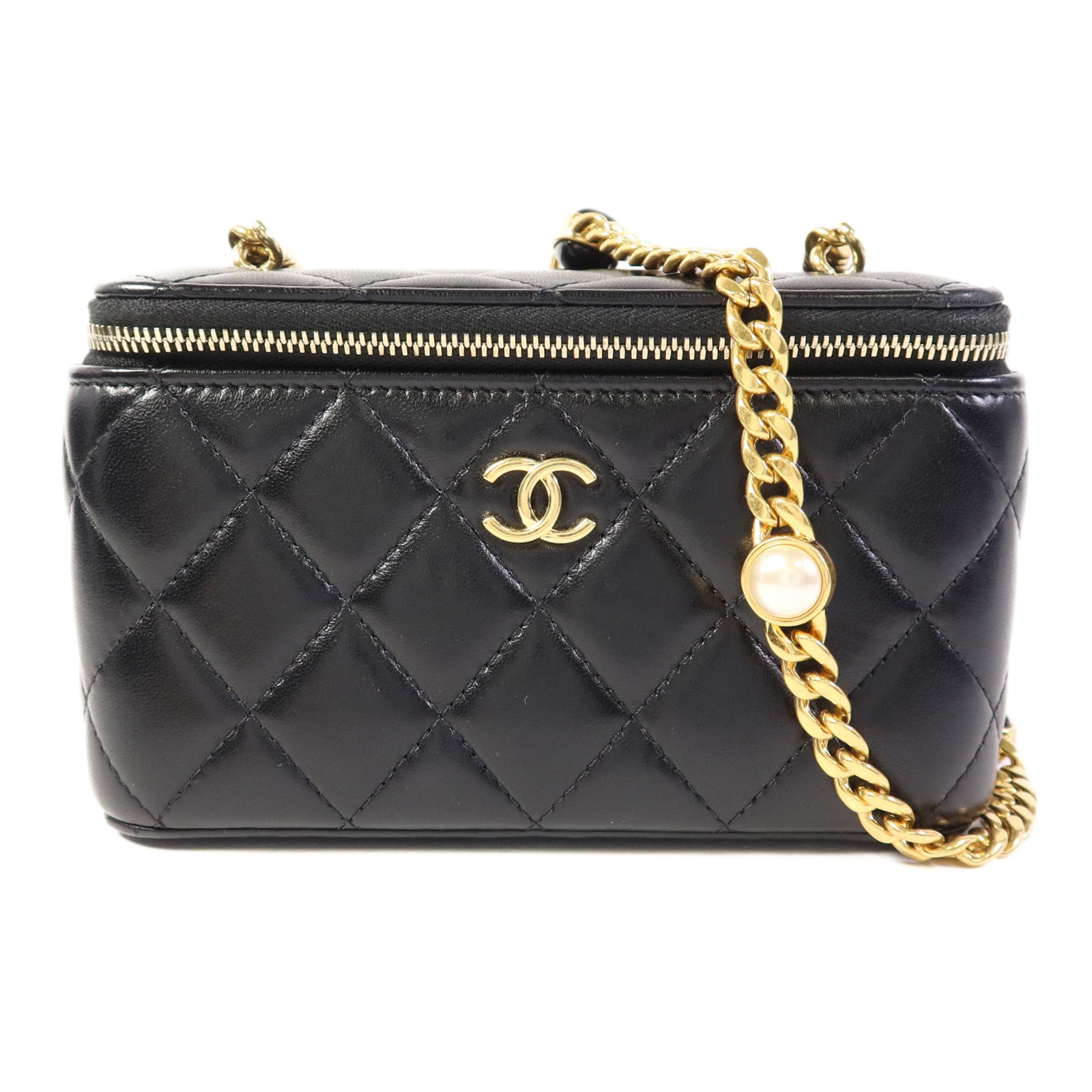 CHANEL 羊皮皮革Vanity Bag金扣鏈帶肩背袋