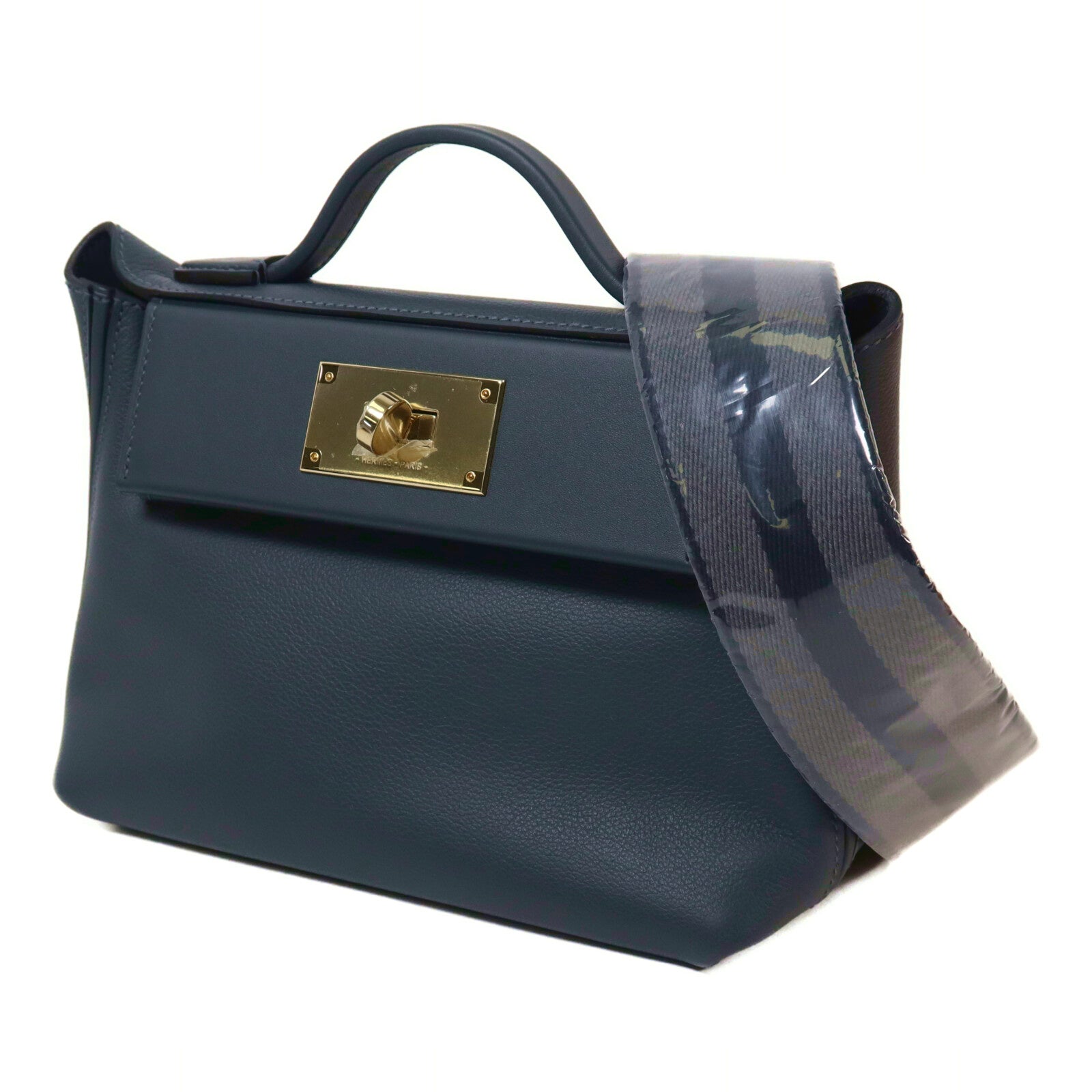 HERMES Swift皮革24/24 Mini金手扣手挽肩背兩用袋Gris Misty