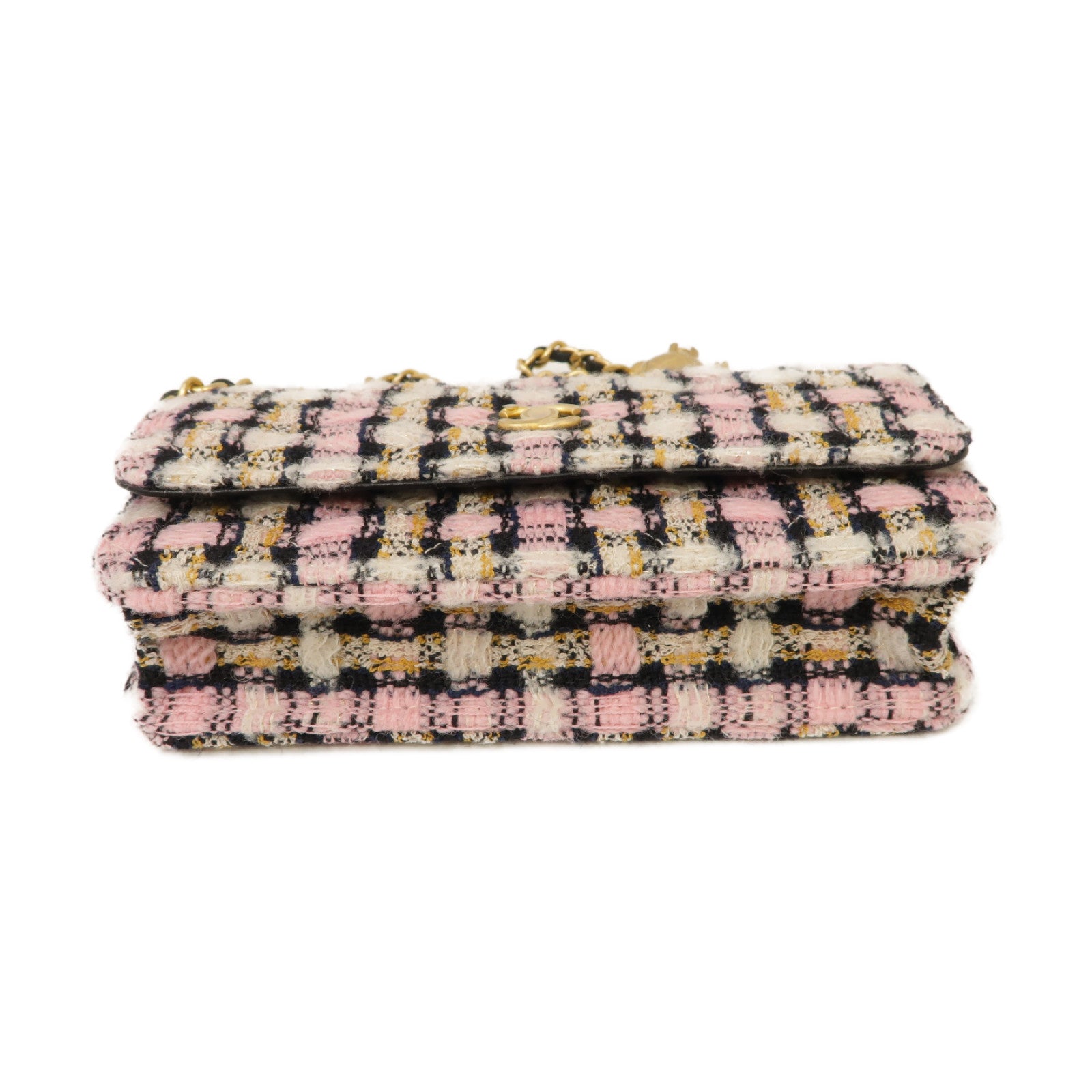 CHANEL 斜紋軟呢Chain Shoulder Bag金扣鏈帶肩背袋粉紅色