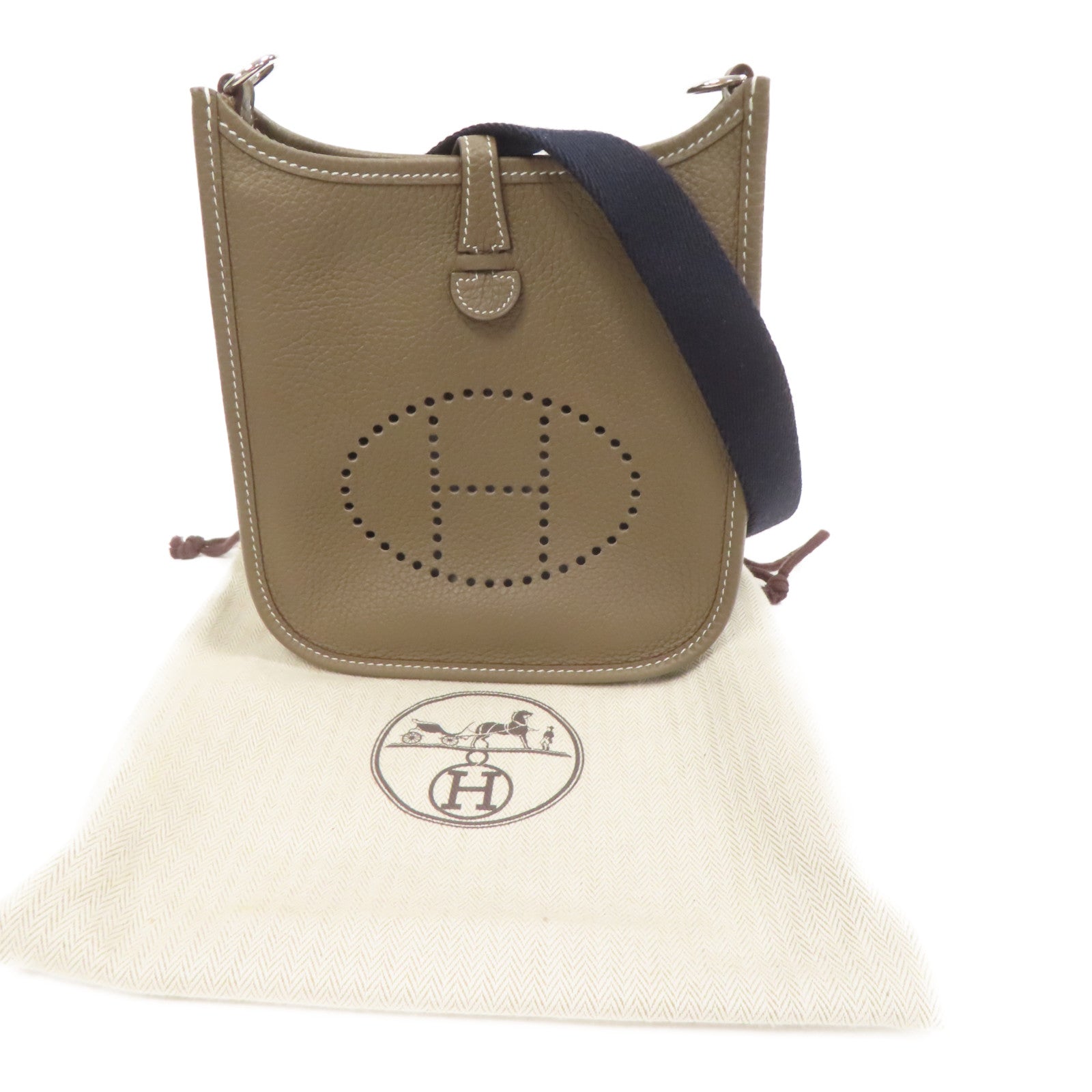 HERMES Clemence皮革Evelyne TPM銀扣肩背袋Etoupe Gray/大象灰色