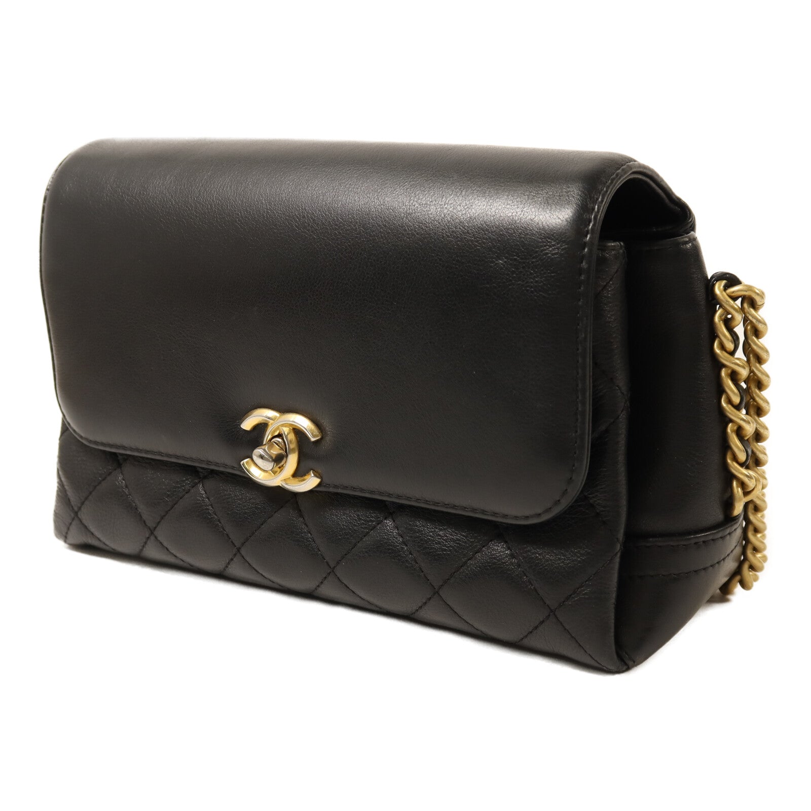 CHANEL 羊皮皮革Chain Shoulder金扣鏈帶肩背袋