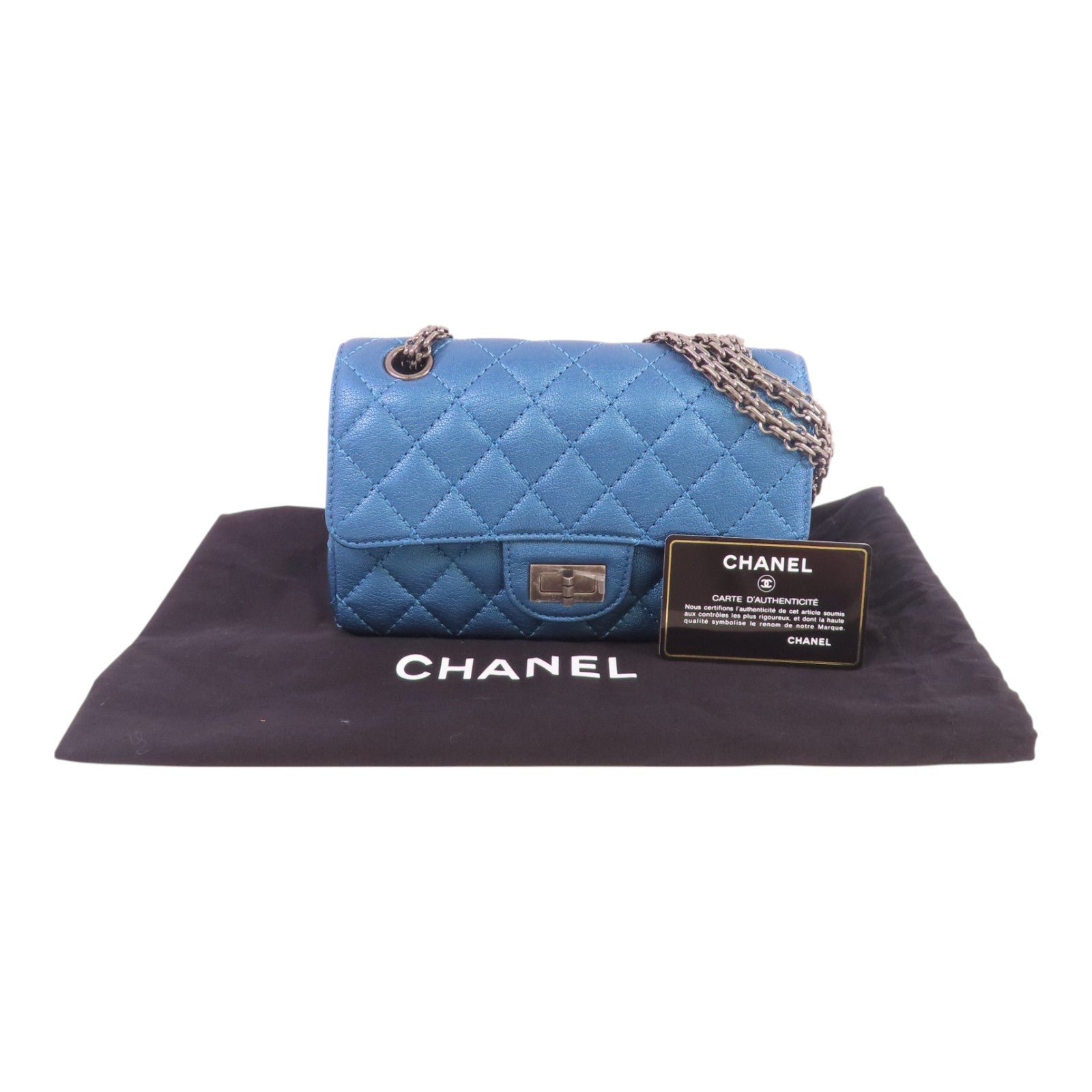 CHANEL 牛皮皮革Mini 2.55 Chain Shoulder銀扣鏈帶肩背袋