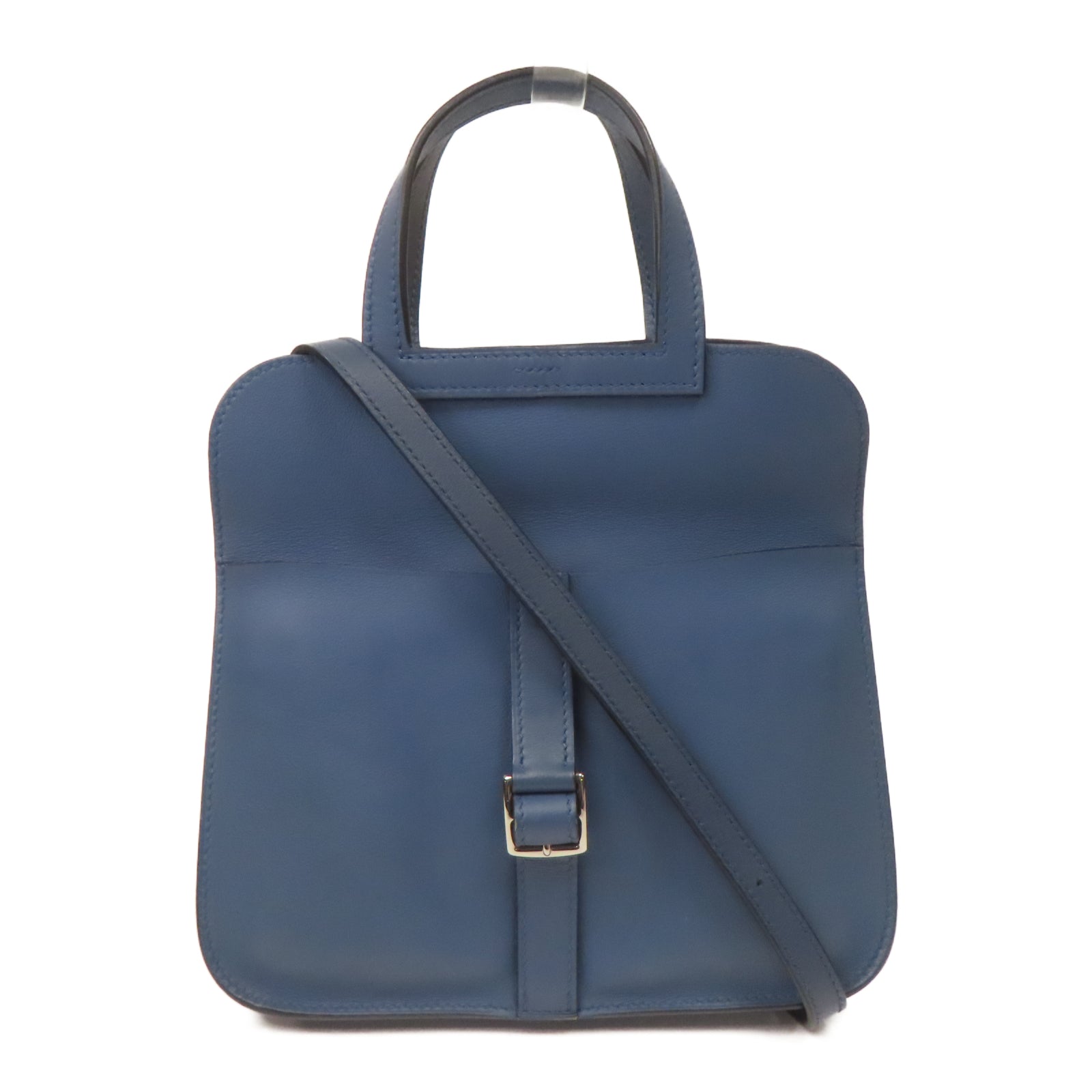 HERMES Swift皮革Mini Halzan Shoulder Bag銀扣肩背袋藍色